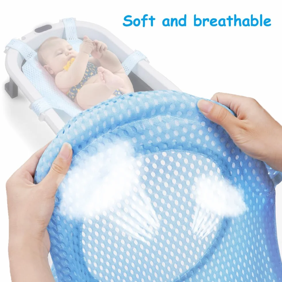 Aolso Cuscino Bagnetto Neonato, Galleggiante Tappetino da Bagno Per Bambini, Riduttore Vaschetta Bagnetto Confortevole, Supporto Pieghevole Per Vasca da Bagno (Azzurro)
