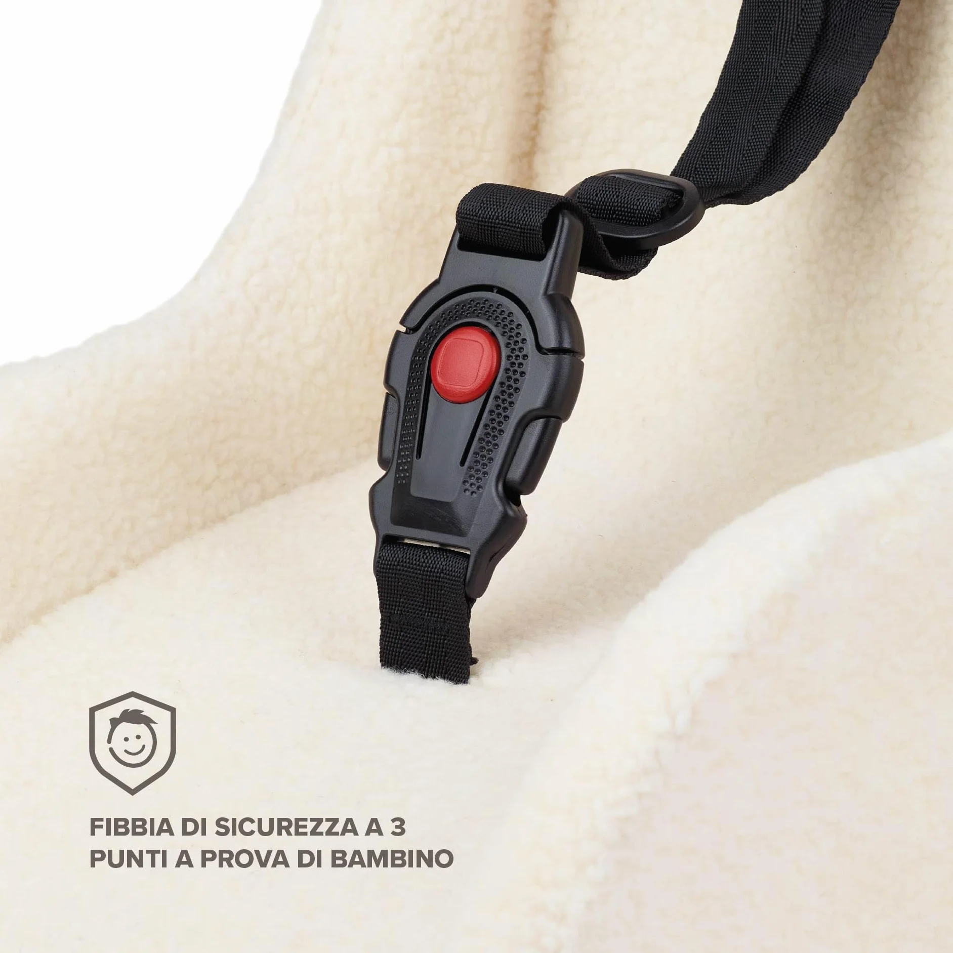 POLISPORT 8015000022 – Mini Pelican Fleece Riduttore Seduta Bebè con Cintura a 3 Punti per Rimorchio, Passeggino e Bici Cargo – Caldo, Sicuro e Compatibile per Bambini da 7 a 18 Mesi, Bianco