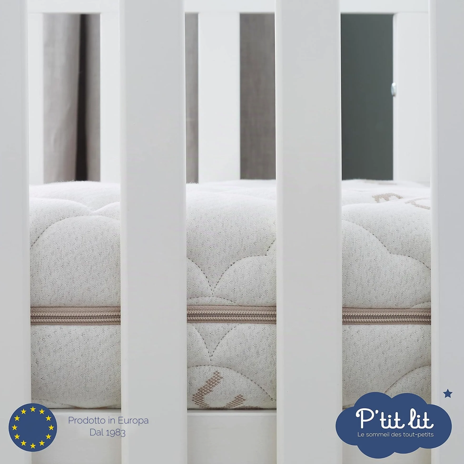 P'tit Lit - Materasso Lettino Cotone Biologico | 60x120 cm | 100% Cotone: Materia naturale di origine vegetale | Senza trattamento chimico | Sfoderabile | OekoTex® | Fabbricazione europea