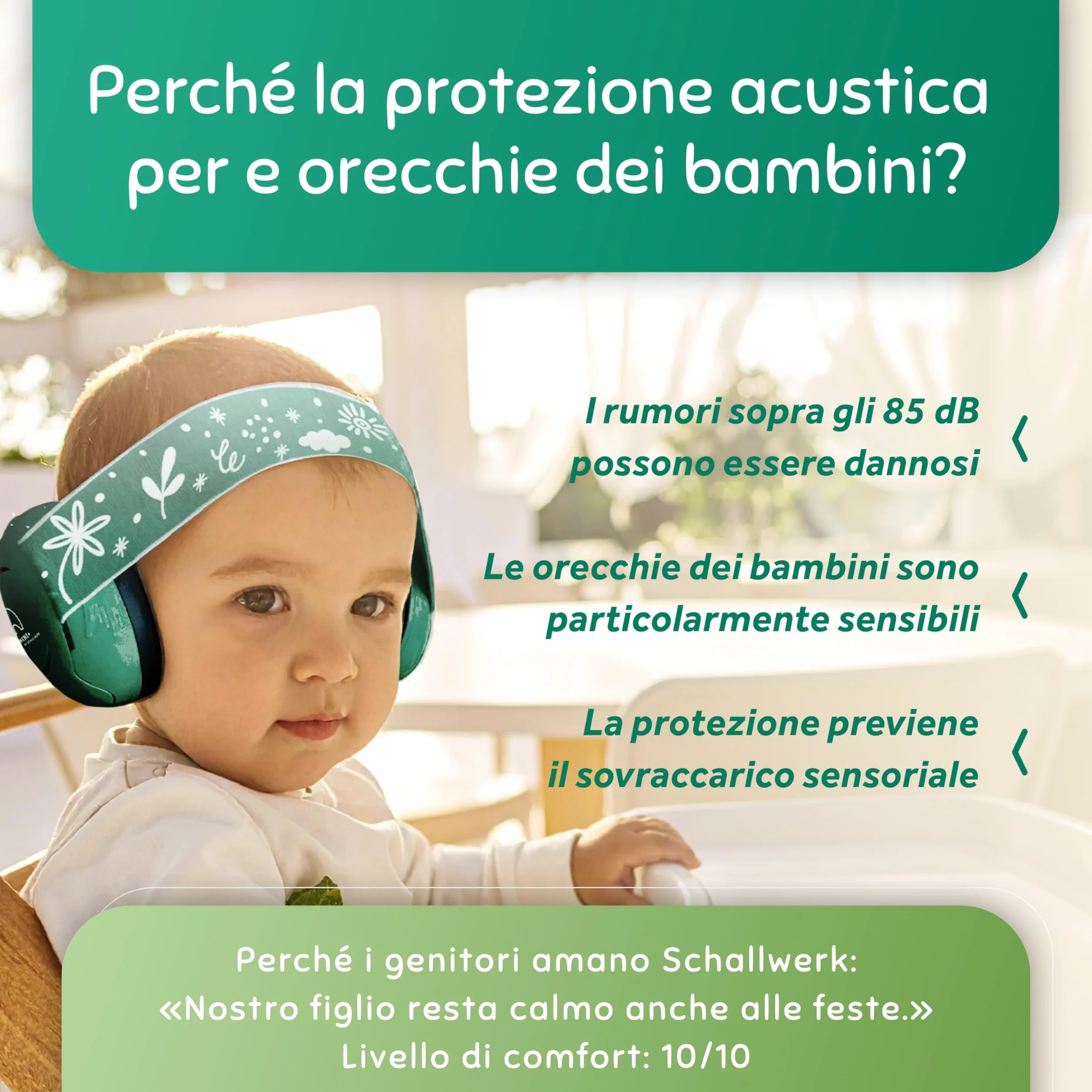 Schallwerk ® Mini+ Cuffie Antirumore Bambini - Protezione dell'udito per Bambini e Neonati - Cuffie Neonato Antirumore, Neonato, Bambino, Aereo, Rumore