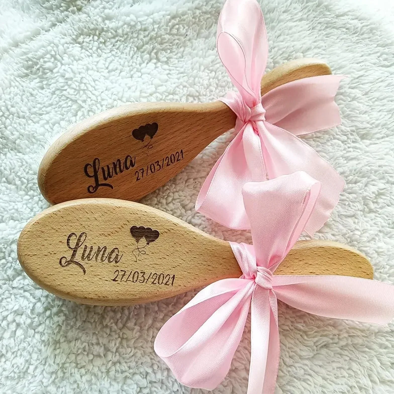 Set Da 3 Pezzi Set Di Spazzole E Pettini Personalizzati Personalizzati For Neonati, Spazzola For Capelli For Bambini, Pettine In Legno Bambini, Cuffia For Culla, Spazzola Con Setole Di Capra Naturali