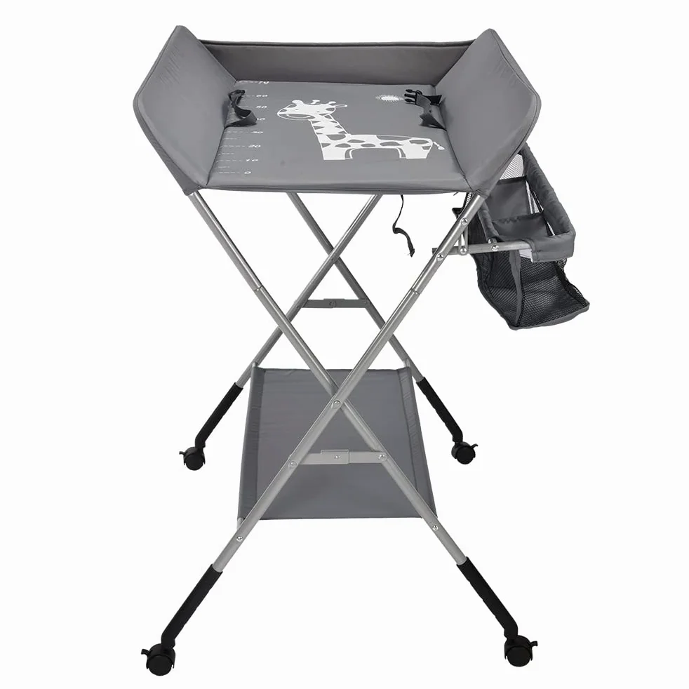 SHISHI Fasciatoio Portatile Pieghevole, Fasciatoio a Piedi per Neonati, Fasciatoio da Viaggio, Materassino Fasciatoio Impermeabile e Lavabile, Protegge la Vita (80×65×(93-99) cm, Grigio-argento D)
