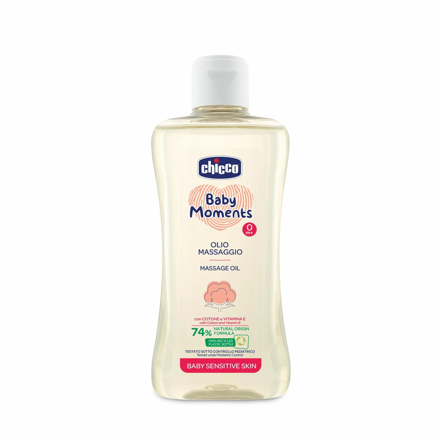 Chicco Baby Moments Olio Massaggio Sensitive, Formula Naturale, Nutre e Idrata la Pelle - 200ml