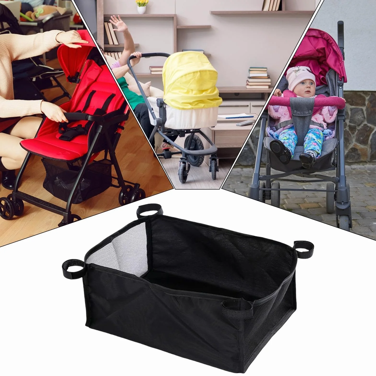 Organizer portaoggetti per passeggino, sotto il cestino, tasca inferiore in tessuto Oxford | grande capacità di stoccaggio sotto il passeggino, borsa portaoggetti per accessori per passeggini