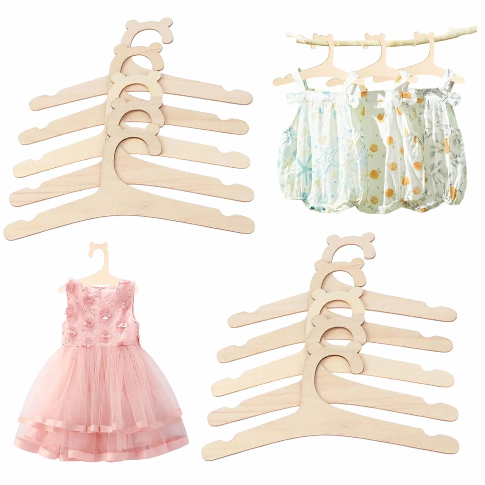10 Pezzi Grucce in Legno per Bambini - Appendiabiti Antiscivolo Unisex per Vestiti da Bambino
