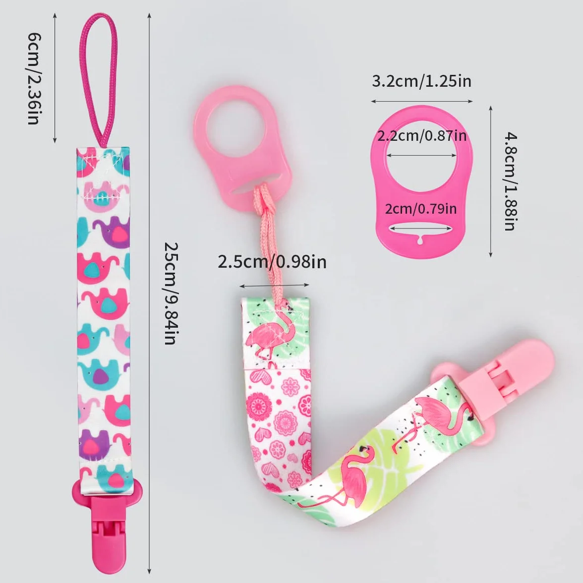 4 Pezzi Ciuccio Catena per Bambini, Catenella Porta Ciuccio con 4 Pezzi Ciuccio Clip Adattatore per Neonato per Nascita Battesimo Baby Compleanno Natale Regalo