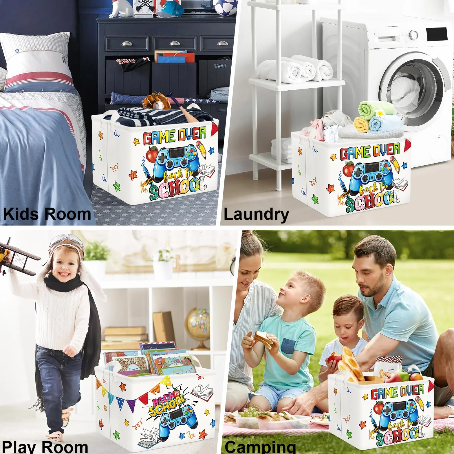 Clastyle Ceste Biancheria Gioco Cestino Giocattoli Vestiti Impermeabile per Ragazzo Ragazza Cestino Portaoggetti per Bagno Cameretta Bucato, Scuola Bianca, 40x30x30 cm