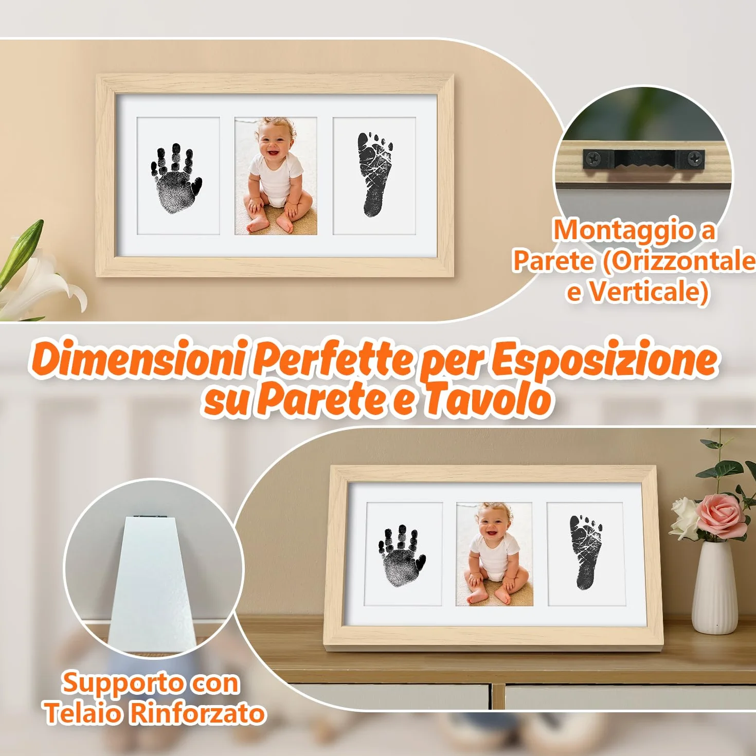 Cornice con Impronta Bimbo, Set Impronte Bimbi con un Touchpad 100% Safe For Baby Senza Inchiostro- un Ricordo per il Bambino-Oak