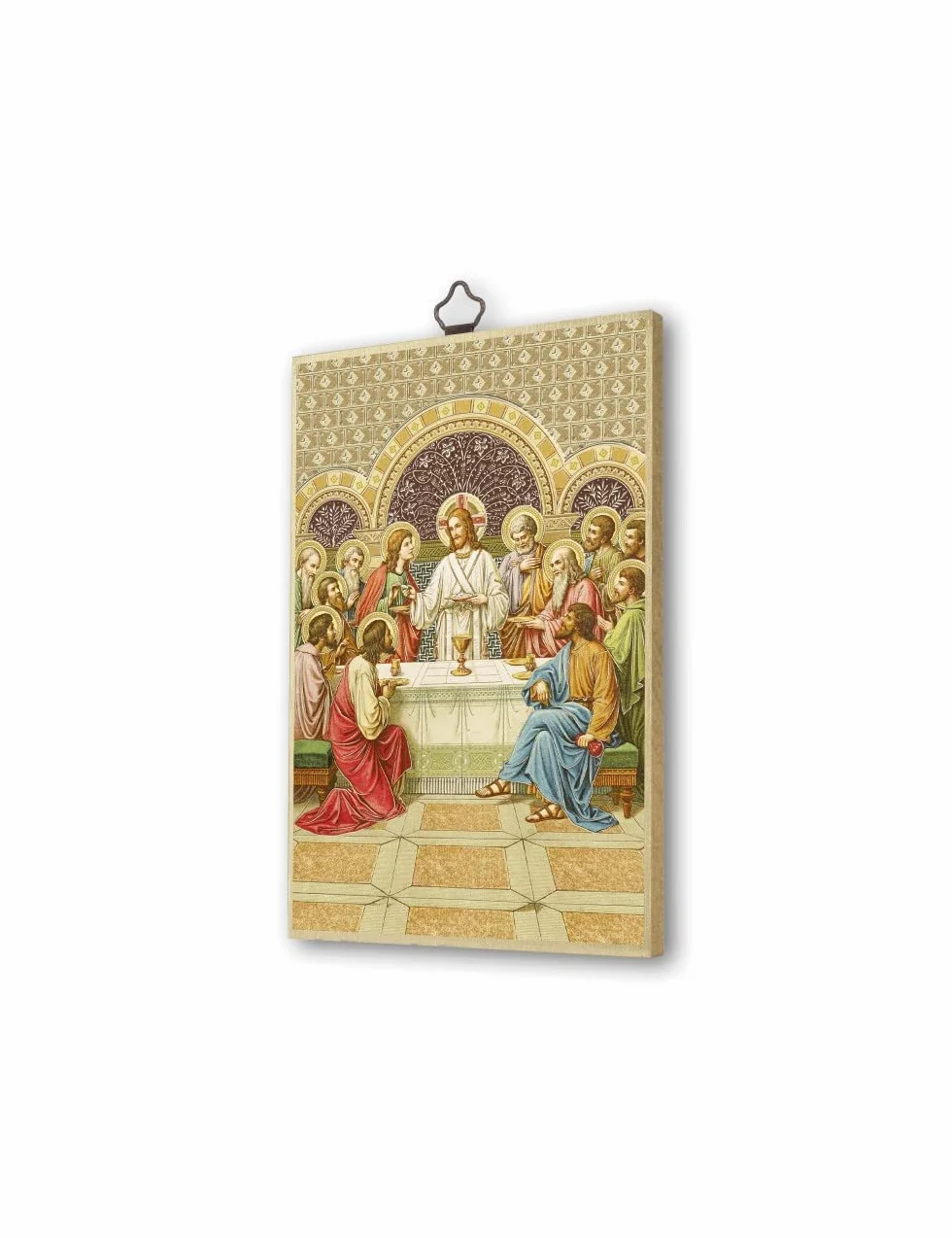 Fratelli Bonella | Quadro Sacro su legno MDF di pioppo 8mm con Mosaico in lamina dorata dell'Ultima Cena con Preghiera sul retro 10 x 15 cm | Made in Italy