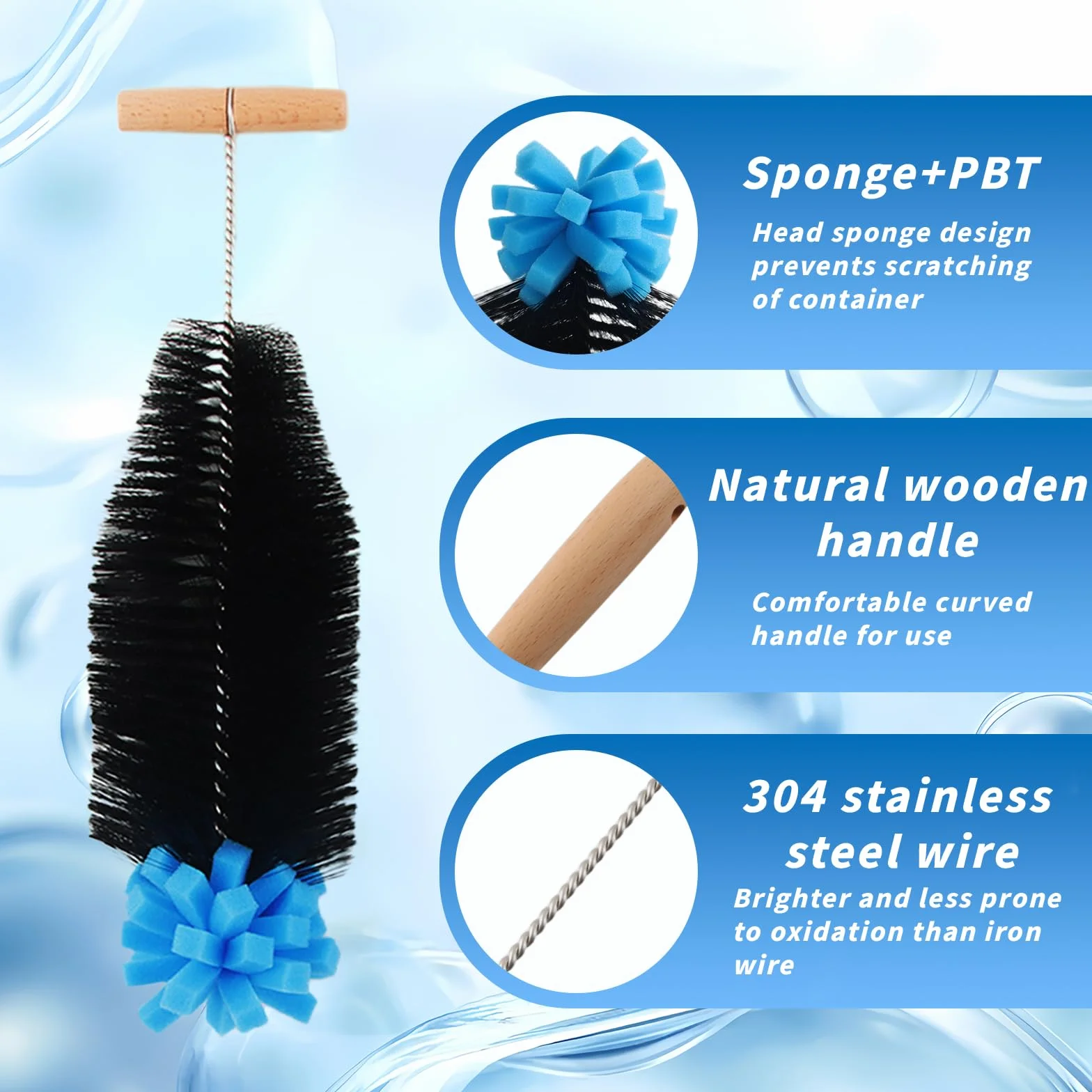 3 pcs Spazzole per Bottiglie, 35cm Spazzola per Lavare le Bottiglie di Vetro, dellyy Spazzola per Bottiglie Borracce, Spazzola per Bottiglie d'Acqua per Bottiglie di Vetro e Plastica