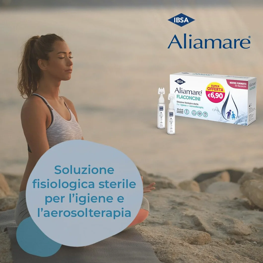 IBSA Aliamare - 30 flaconcini monodose | Soluzione fisiologica, sterile, indicata per l'igiene e l’aerosolterapia. Per adulti e bambini, anche neonati