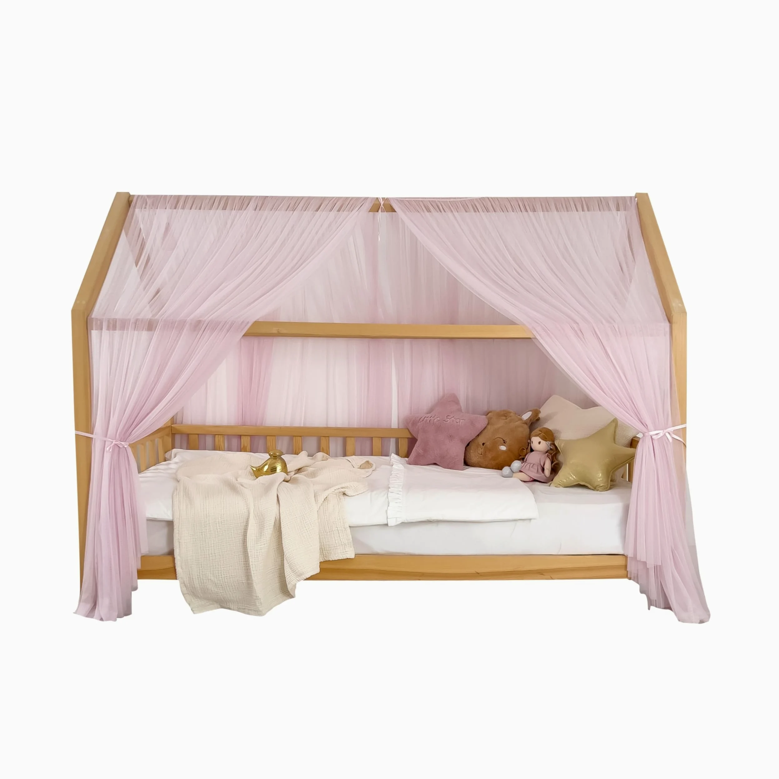 Tenda a baldacchino per letto della cameretta dei bambini, decorazione per letto montessori, tenda da gioco in morbido tulle per i più piccoli (Baby lilla, 460 cm, set da 3)