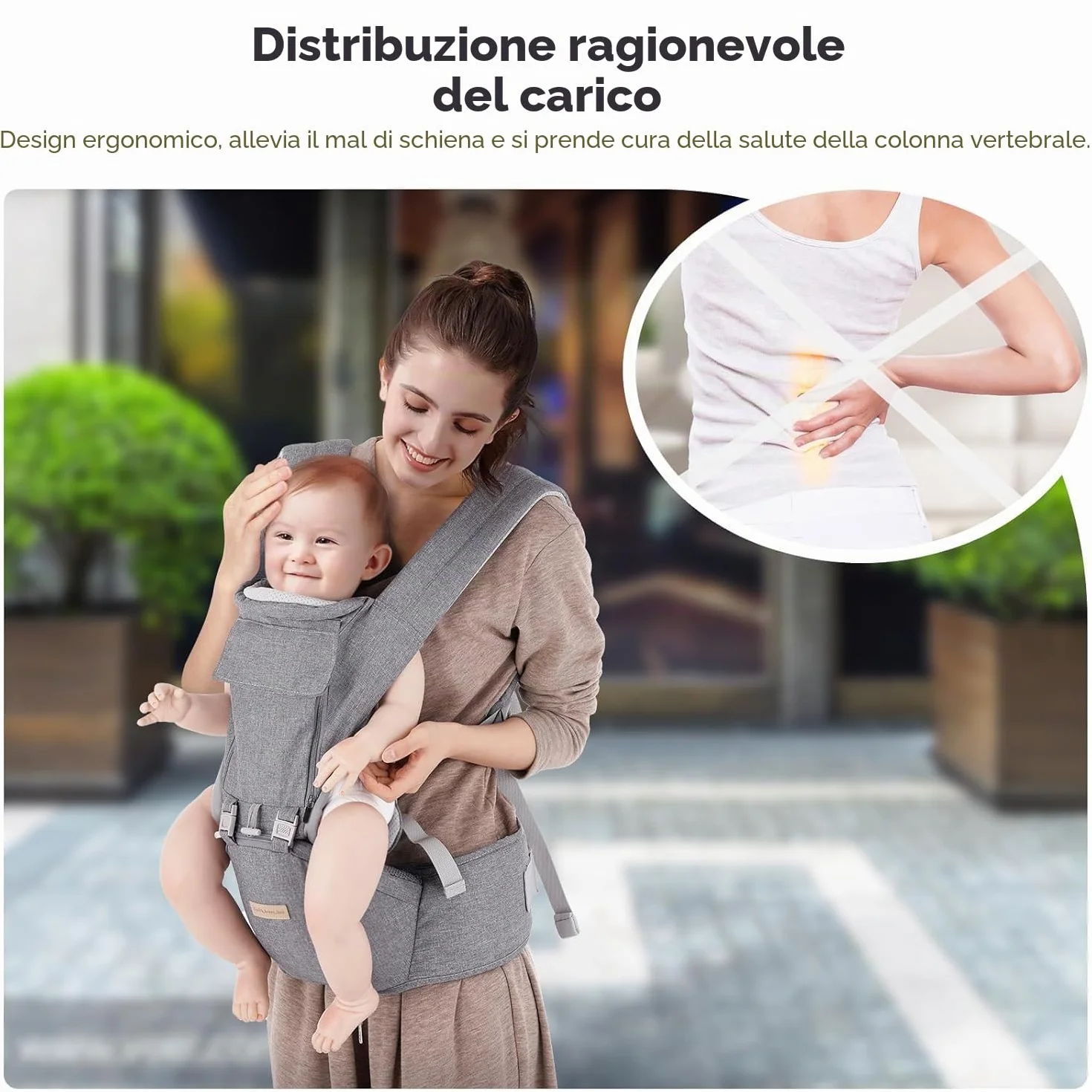 Fascia Neonato, 9-in-1 Regolabile Marsupio Neonati Ergonomico, Confortevole e Leggero, Sedile con Supporto Lombare, Marsupio Bambino da 0-36 Mesi, Ideale per Genitori a Mani Libere, Grigio