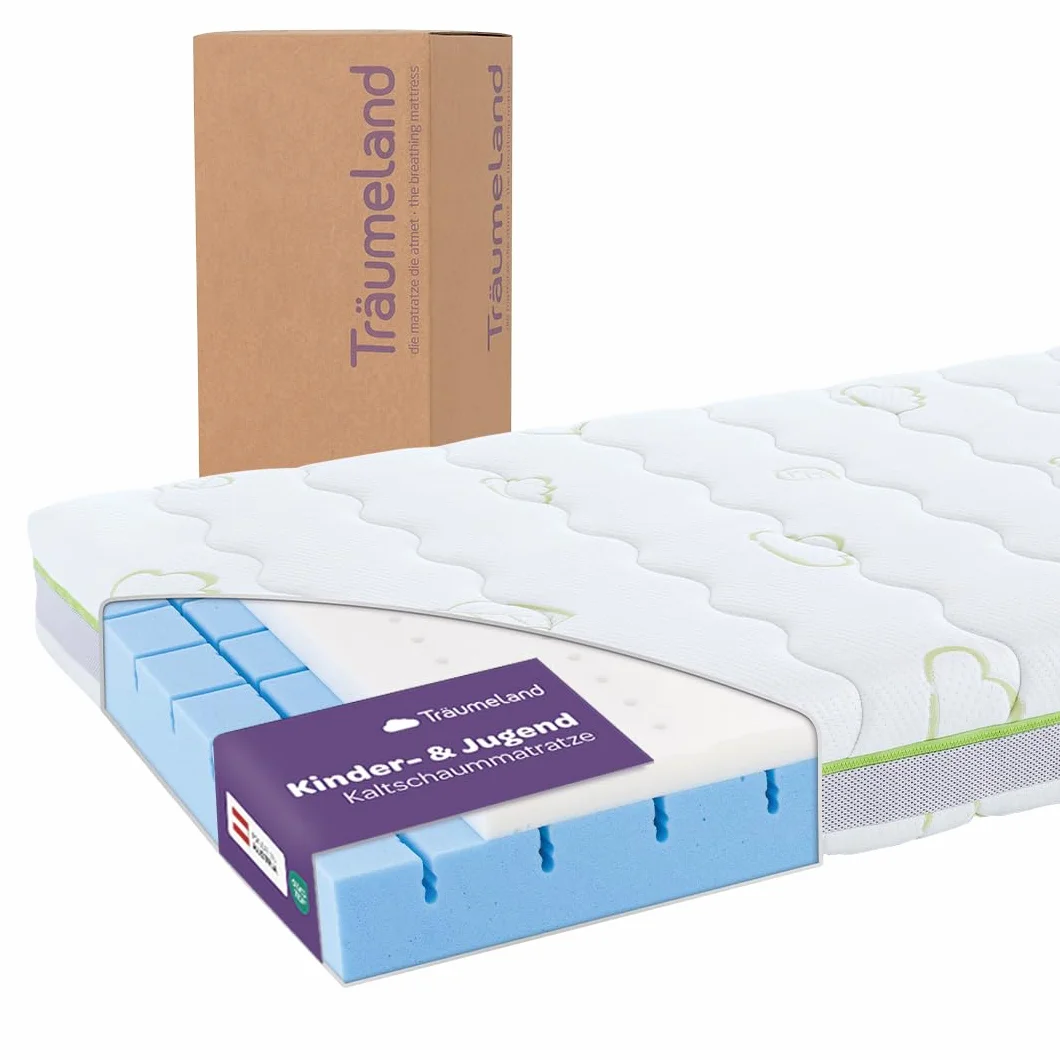 Träumeland Materasso per Bambini e Ragazzi Snooze Land, Schiuma Fredda, Tencel/Lyocell, Blu, 90 x 200 cm, Soft e Medio