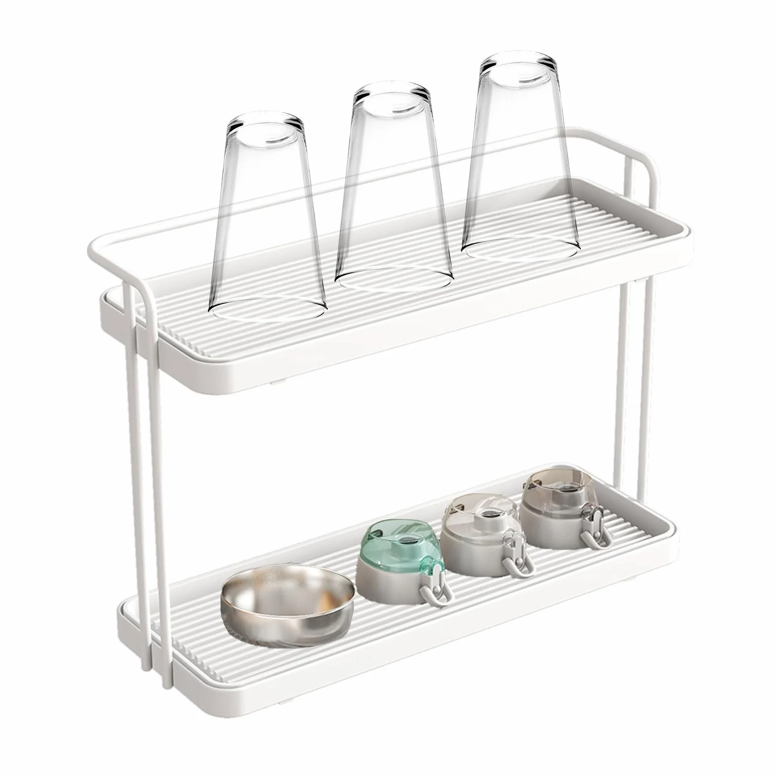 2 Strati Scolabottiglie, con Vassoio Antigoccia, Porta Tazzine da Caffè, Organizer per Piano di Lavoro Della Cucina, Scolapiatti per Biberon, per Bottiglie, Bicchieri e Tazze