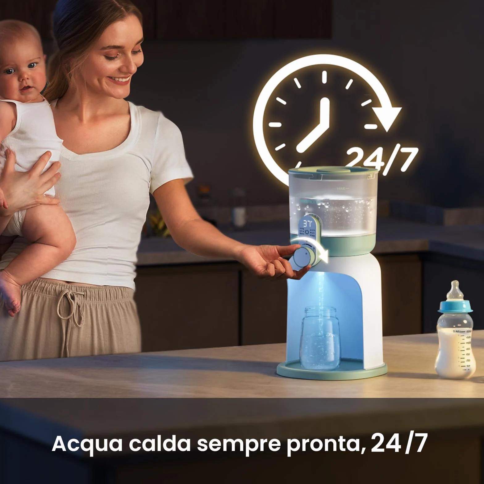 Momcozy Scaldacqua Istantaneo con Doppia Luce per Poppate Notturne, Scaldabiberon per Formula, Preparatore Latte in Polvere 1685 ML, Dispenser con 6 Temperature