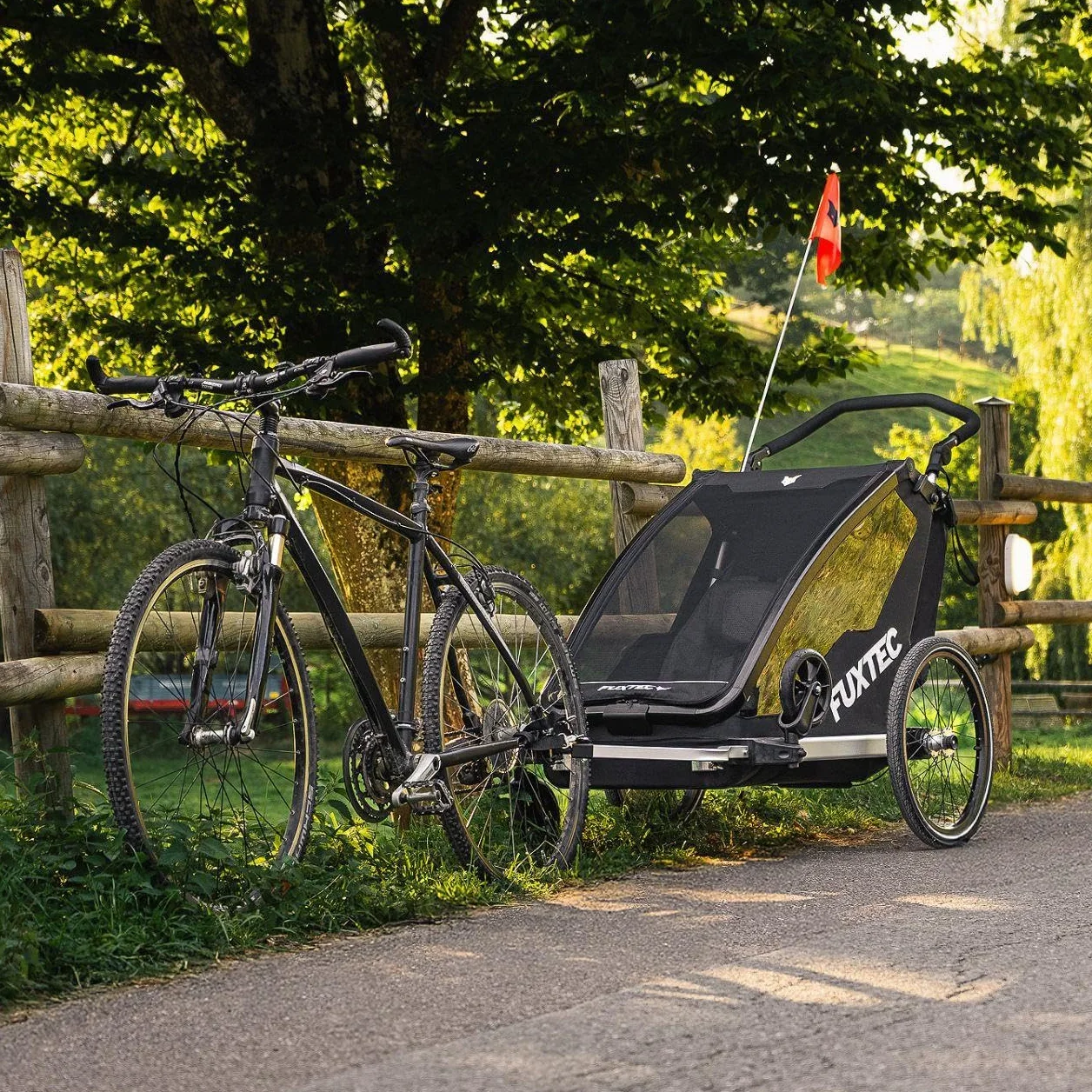 FUXTEC 2 in 1 - Rimorchio per bicicletta con bicicletta da jogging FX-FA1, con rimorchio per 2 bambini, in alluminio, pieghevole, con protezione da pioggia e sole