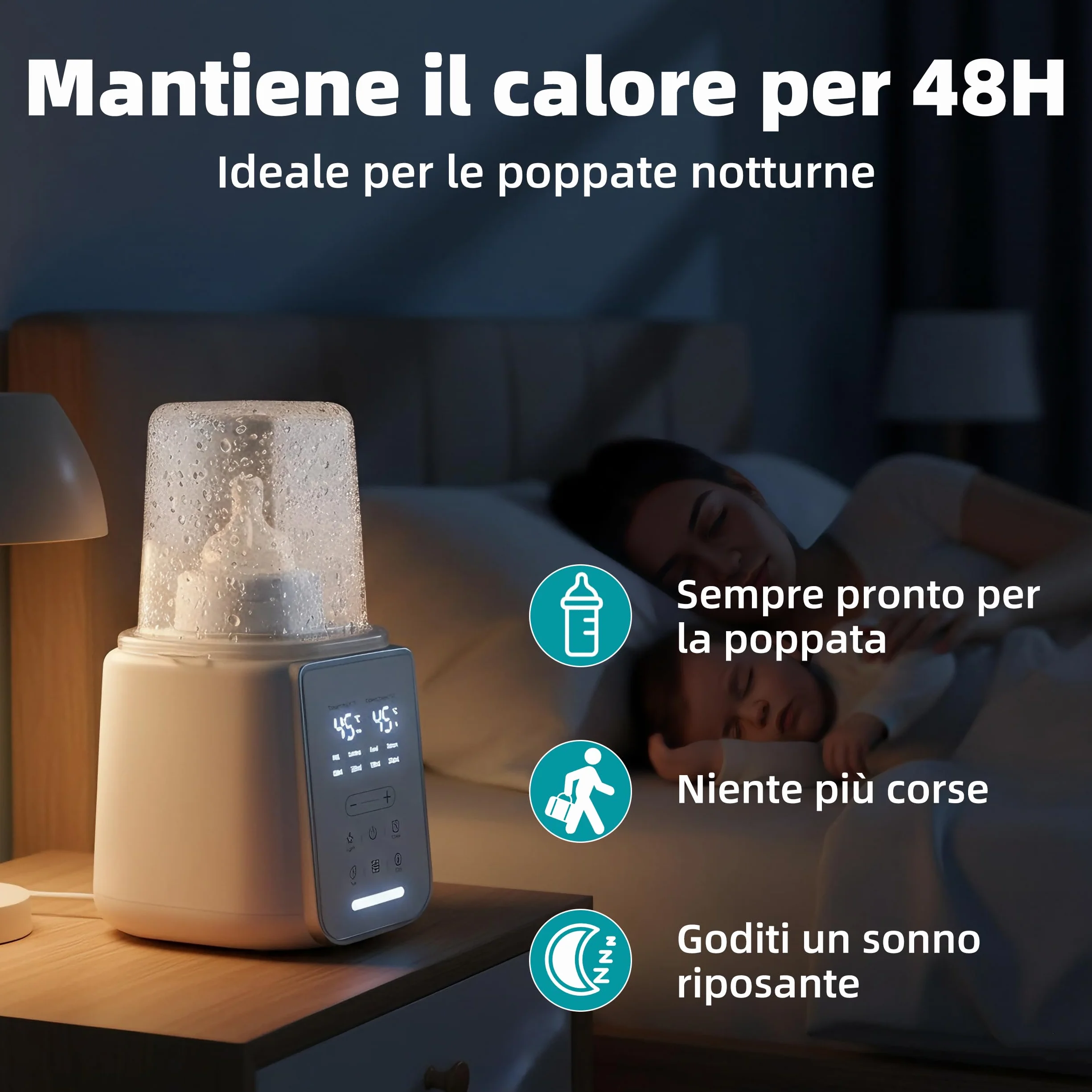 Scaldabiberon 8-in-1 con Controllo Temperatura Intelligente, per Latte Materno e Formula, con Funzione Sterilizzazione, Protezione da Surriscaldamento e Mantenimento della Temperatura Costante