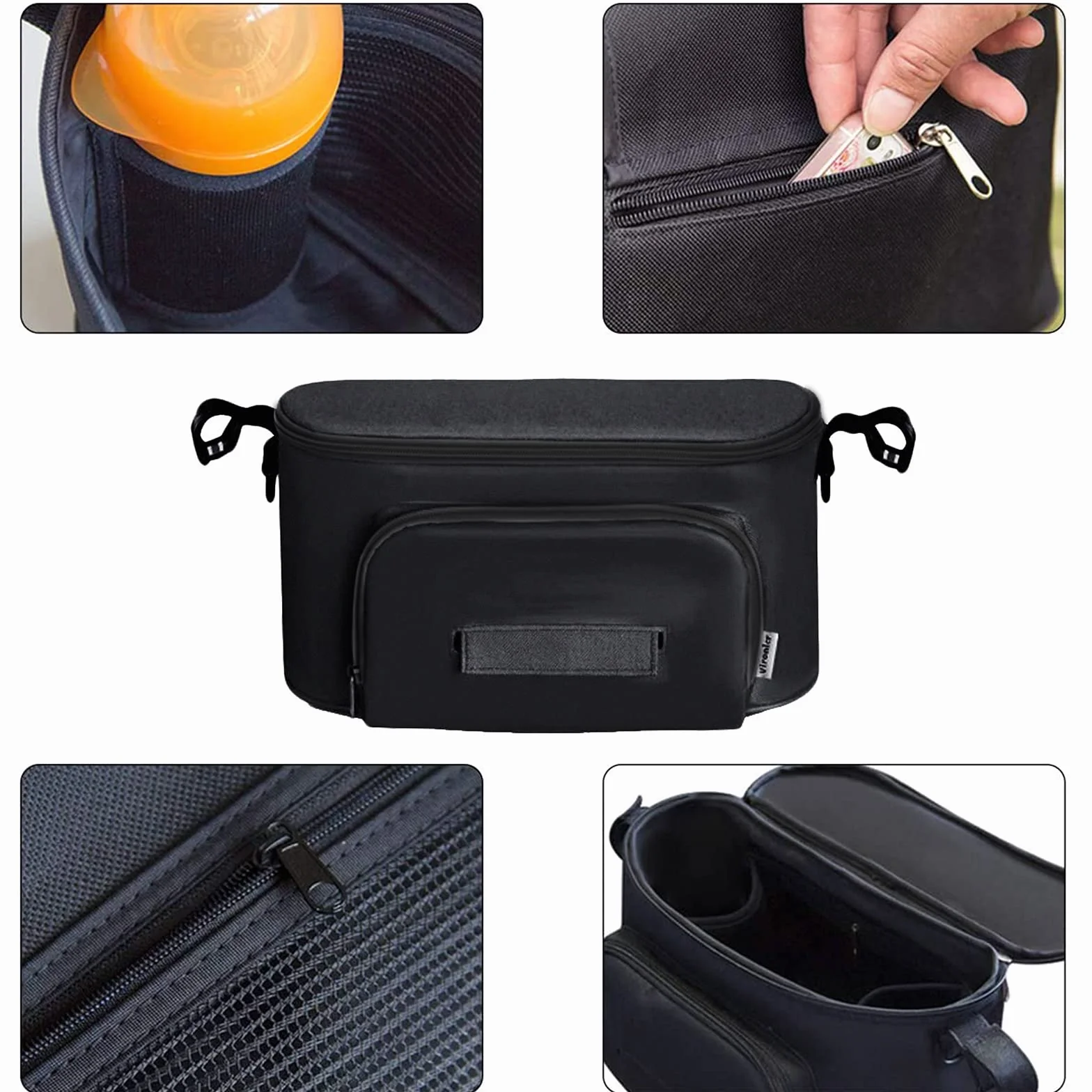 ZONSUSE Borsa multifunzione per neonati, borsa portaoggetti per passeggino, con velcro, impermeabile, universale