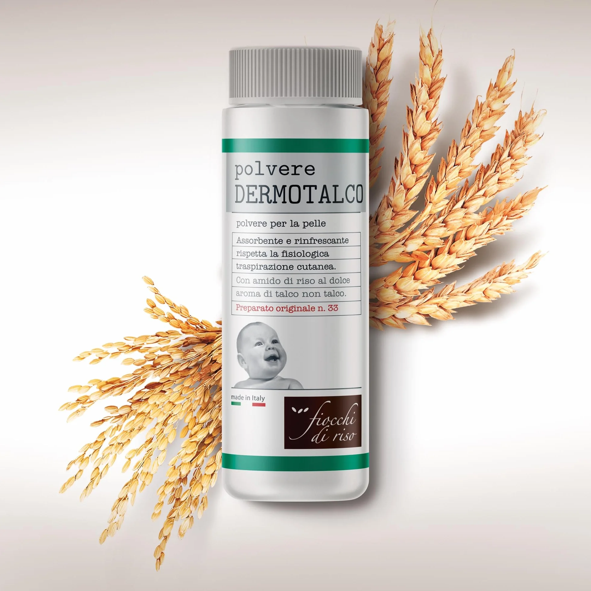 Fiocchi di Riso - Polvere DERMOTALCO - 75gr - SUDORAZIONE - Assorbente e rinfrescante, rispetta la fisiologica traspirazione cutanea.