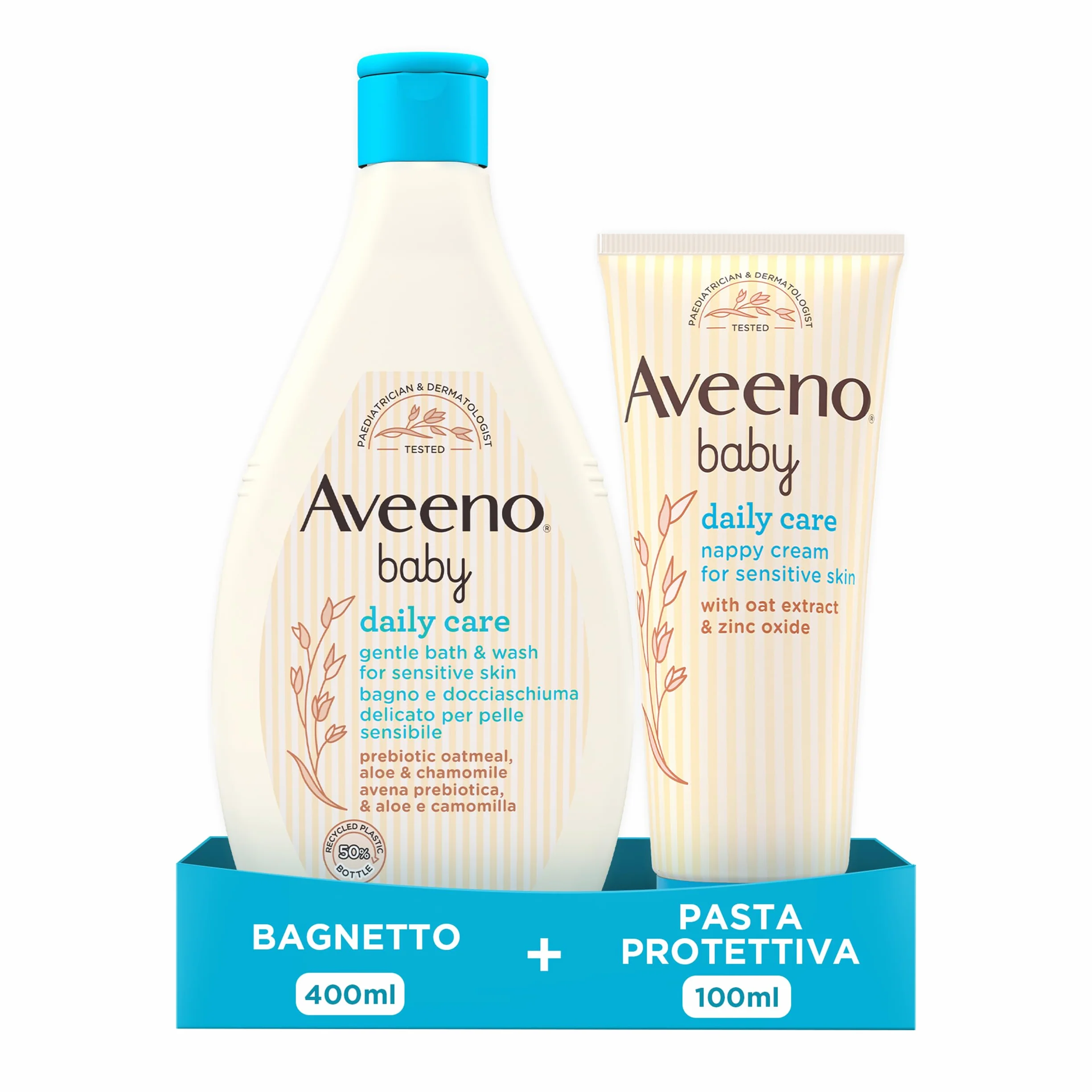 Aveeno Baby Daily Care Set Neonato con Pasta Cambio Pannolino 100 ml con Ossido di Zinco ed estratto di Avena e Bagnoschiuma neonato 400 ml per la detersione della pelle sensibile – Esclusiva Amazon