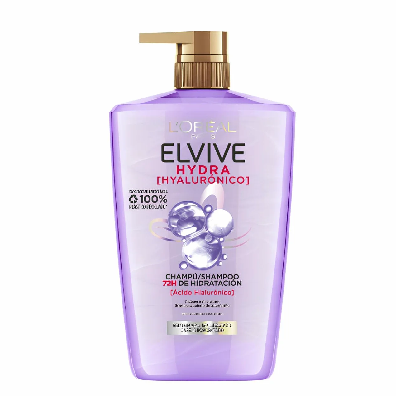 L'Oréal Paris Elvive Shampoo Idratante, Per Capelli Disidratati, 72H Idratazione Profonda, Con Acido Ialuronico, Maxi Formato, Hydra Hyaluronic, 1L