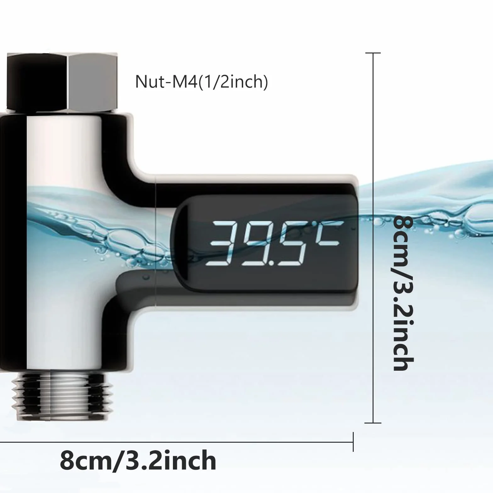 Chesoon Termometro da doccia a lettura istantanea con display digitale a LED 5-85℃ Luce alimentata ad acqua per bagnetto schermo rotante a 360° per casa bagno cucina