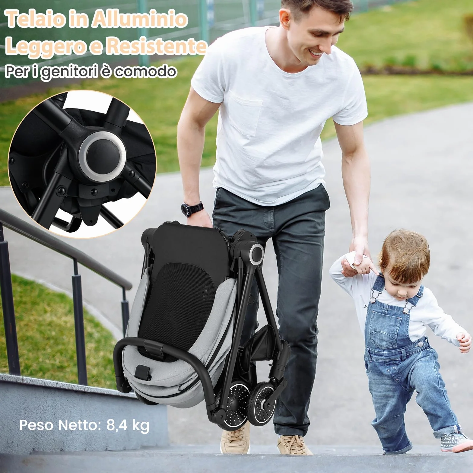 RELAX4LIFE Passeggino Leggero e Reversibile per Bambini 0-3 Anni, con Seduta Fronte Mamma e Strada, Schienale Regolabile, Ruote Ammortizzate, Cestello 36L, Portata 30kg, Omologato CE (GRIGIO)