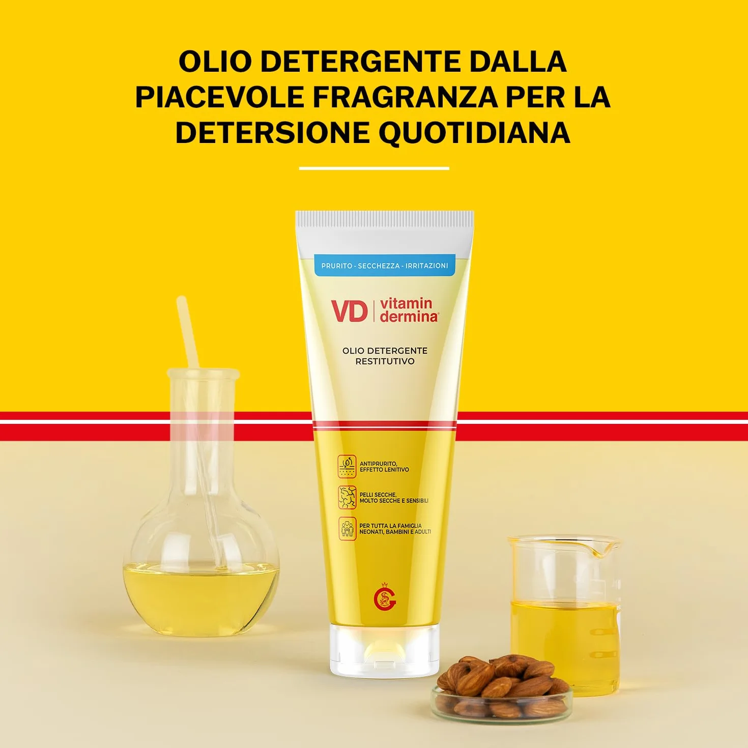 VITAMINDERMINA Olio Detergente Restitutivo 250 ml – Detersione Corpo – Per Pelli Secche, Molto Secche, Sensibili, a tendenza atopica– Lenitivo e Antiprurito – Per Neonati, Bambini e Adulti