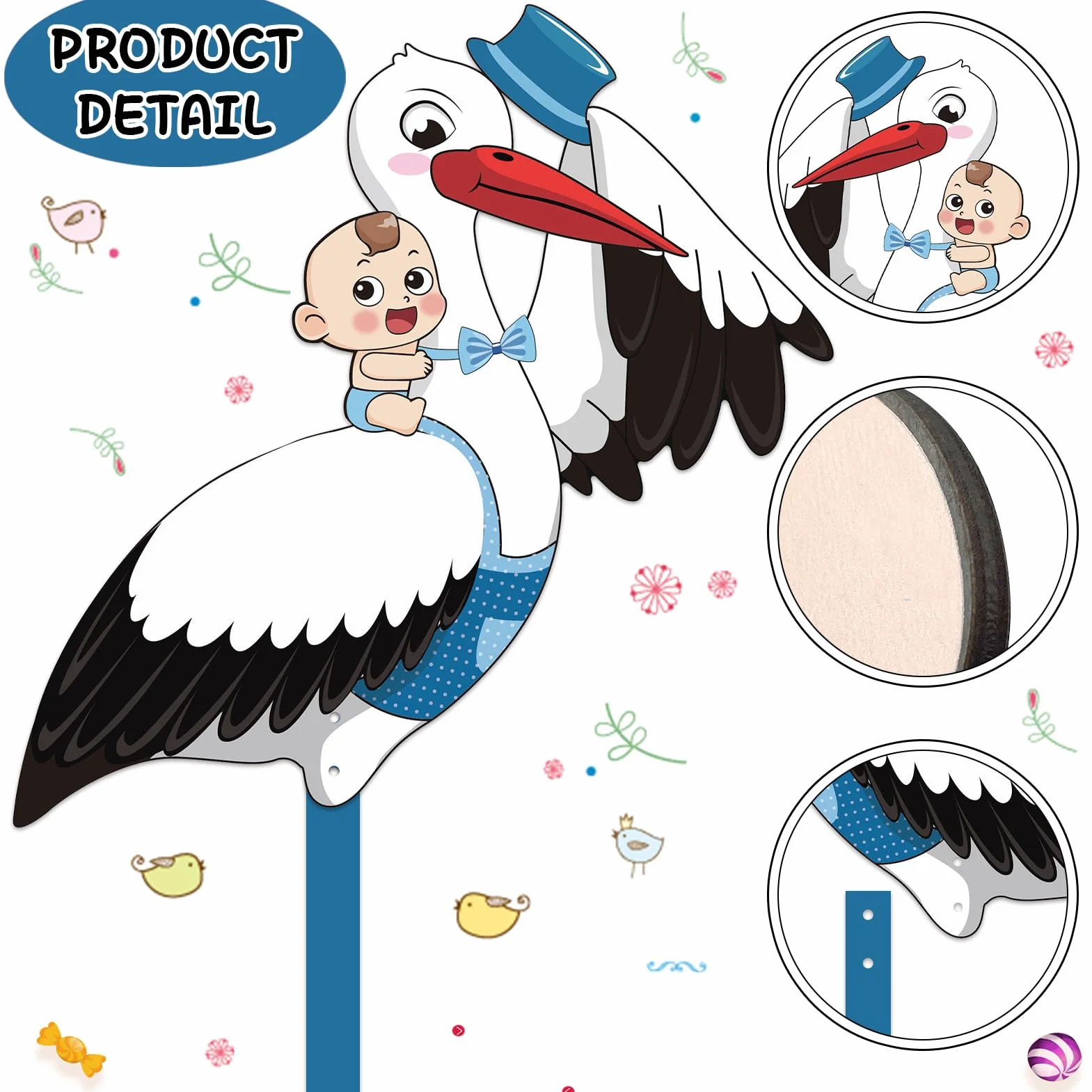 Cicogna a Sonaglio per Bambini, Cicogna Nascita per Esterni, Set di Cicogna a Sonagli per La Nascita, Grande Carina Cicogna a Sonagli in Legno, Cicogna Grande in Legno100 CM Altezza(Blu)