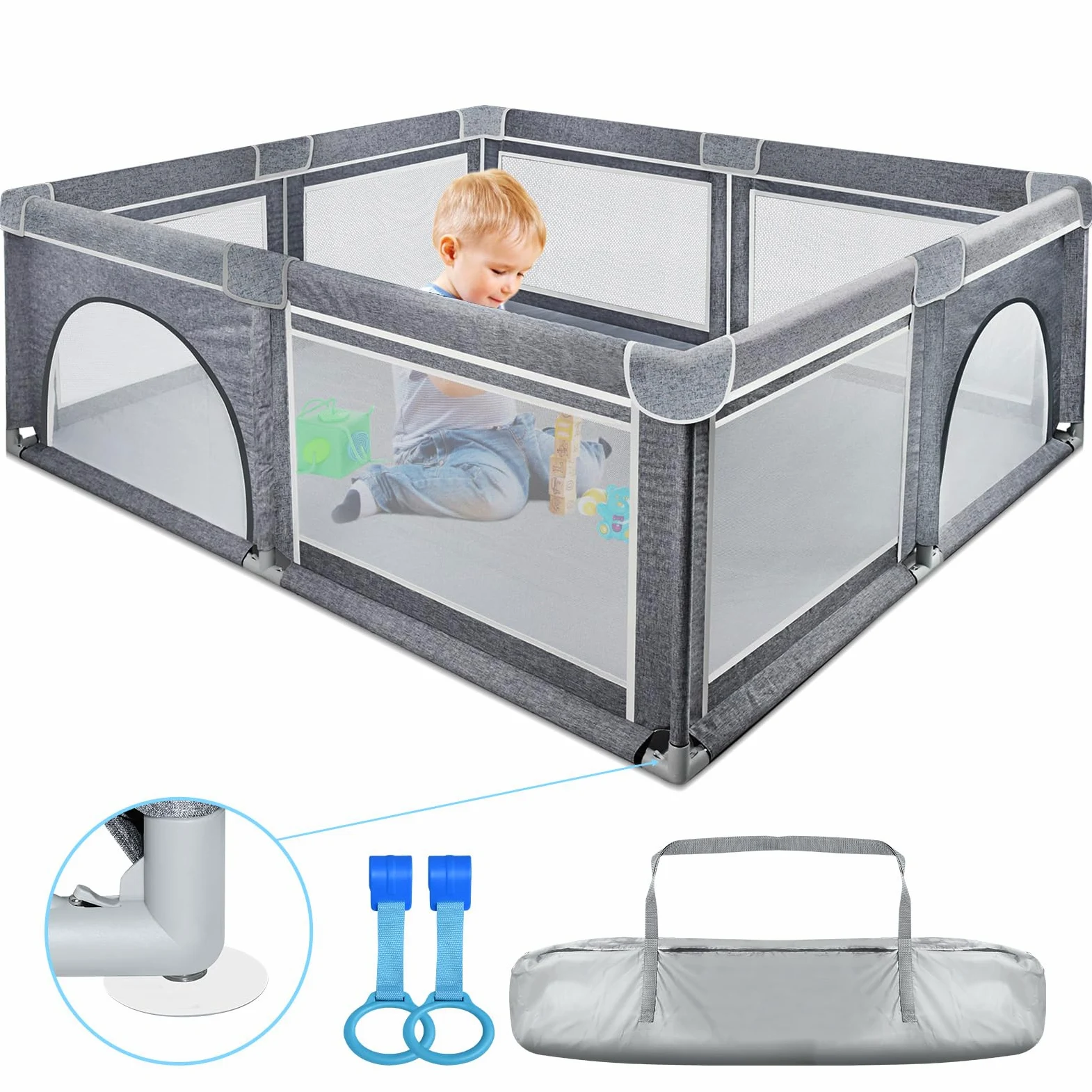 Box Bambini, Recinto 180x200cm in Tessuto Oxford, Rete Traspirante, Giochi per Neonati, Safe No Gaps, Centro Attività