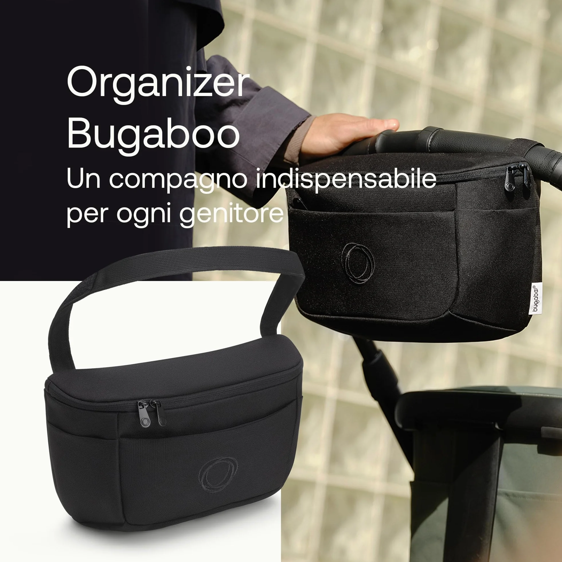 Bugaboo Organizer Multitasche Passeggino, Compatto e con Tasche Facili da Raggiungere, Accessorio Indispensabile per gli Oggetti Essenziali del Tuo Bambino, in Midnight Black