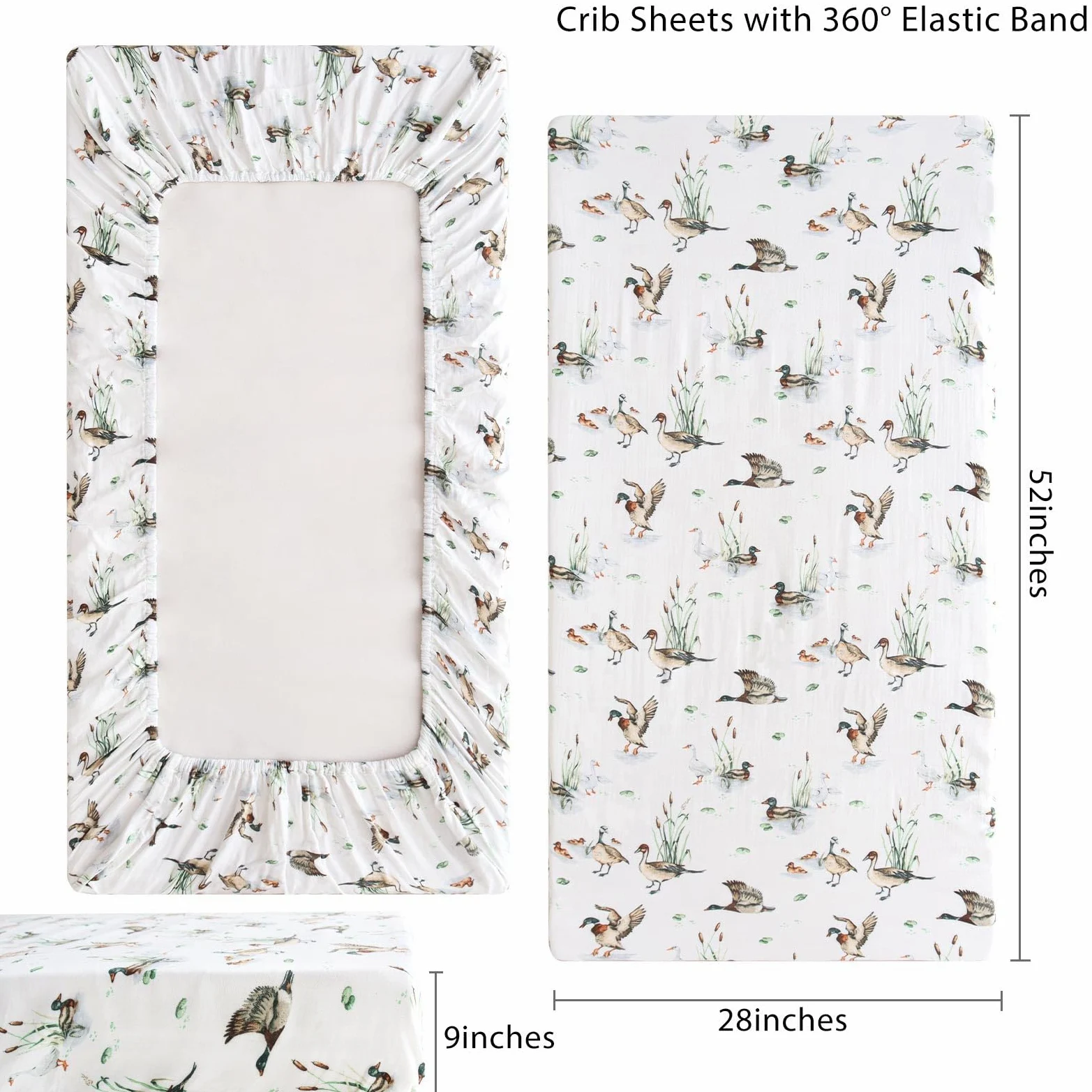 LifeTree Mallard Duck - Lenzuola per culla per neonati e ragazze, in mussola, per culla standard, 70% viscosa di bambù e 30% cotone, 71 x 132 cm