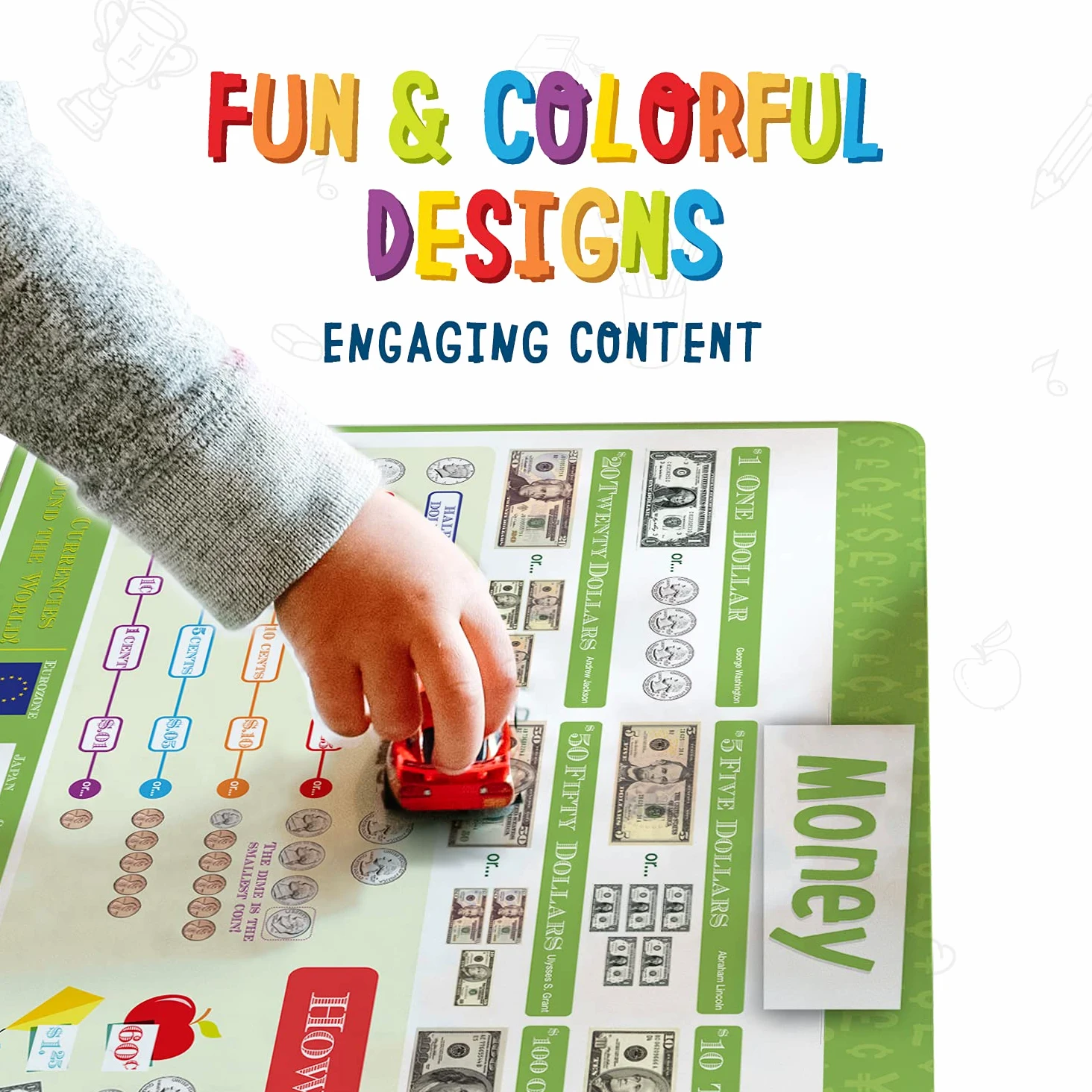 merka Tovagliette educative per bambini, riutilizzabili e antiscivolo in silicone, set di 4 tappetini didattici per tempo, denaro, calendario e stagioni, ideale per bambini e prescolari