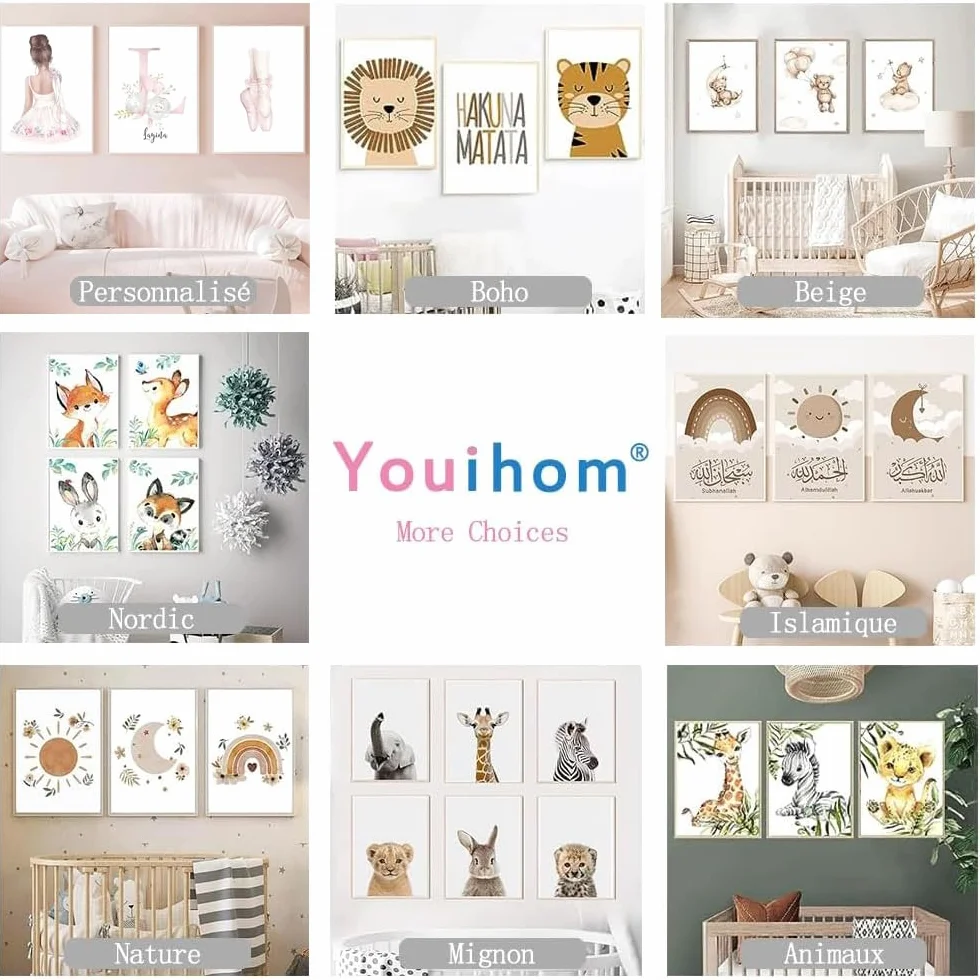 Youihom 3 Stampe per Cameretta Neonato Orso Beige Quadro Camera da Letto Bambini Palloncino Nuvola Luna 30x40 Quadretti Cameretta Ragazzo Stella Poster Tela senza Cornice