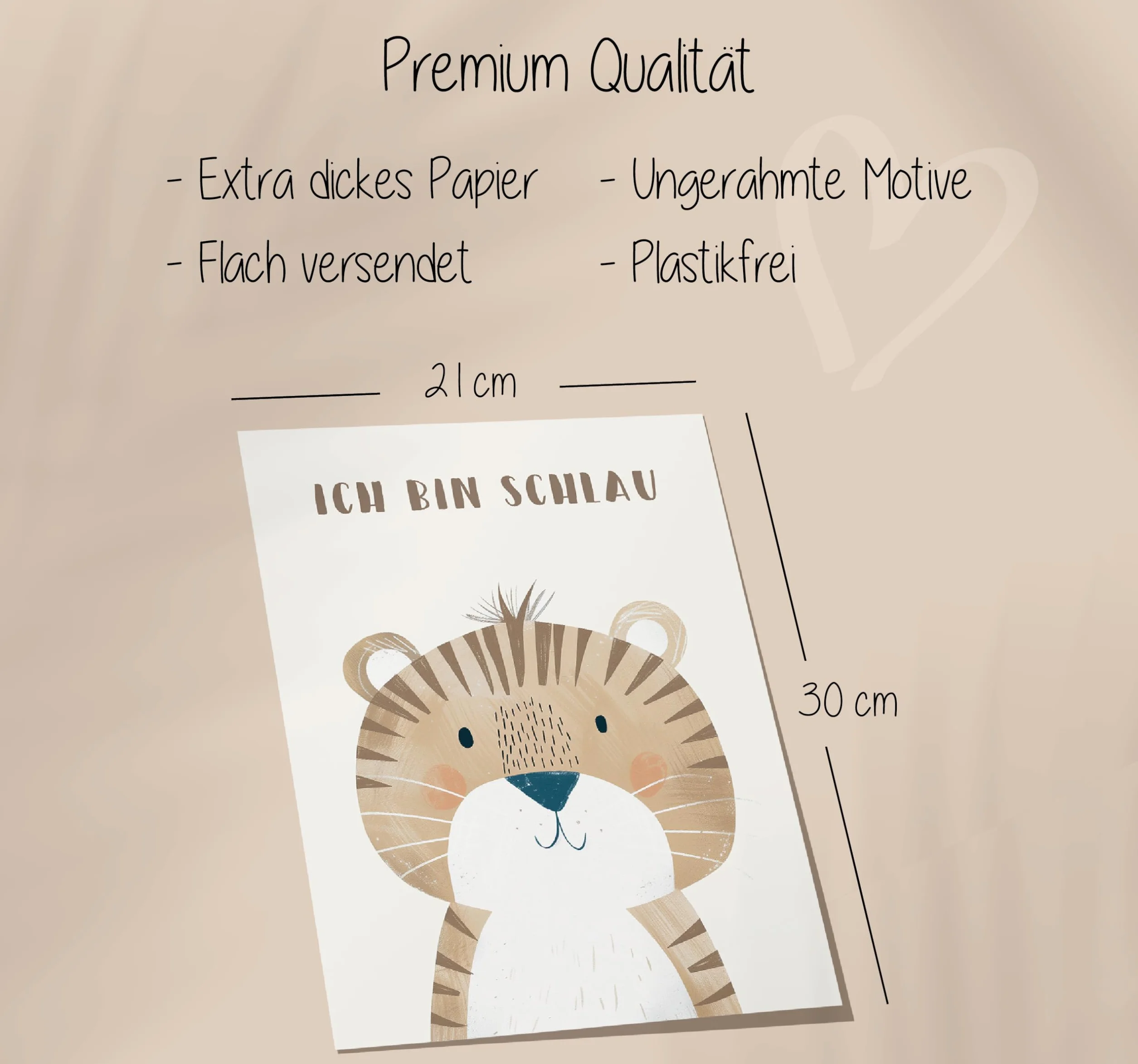 LAVEMA Poster affermativo per bambini, formato A4 (21 x 30 cm), animali, beige, immagini decorative per ragazze e ragazzi affermazioni