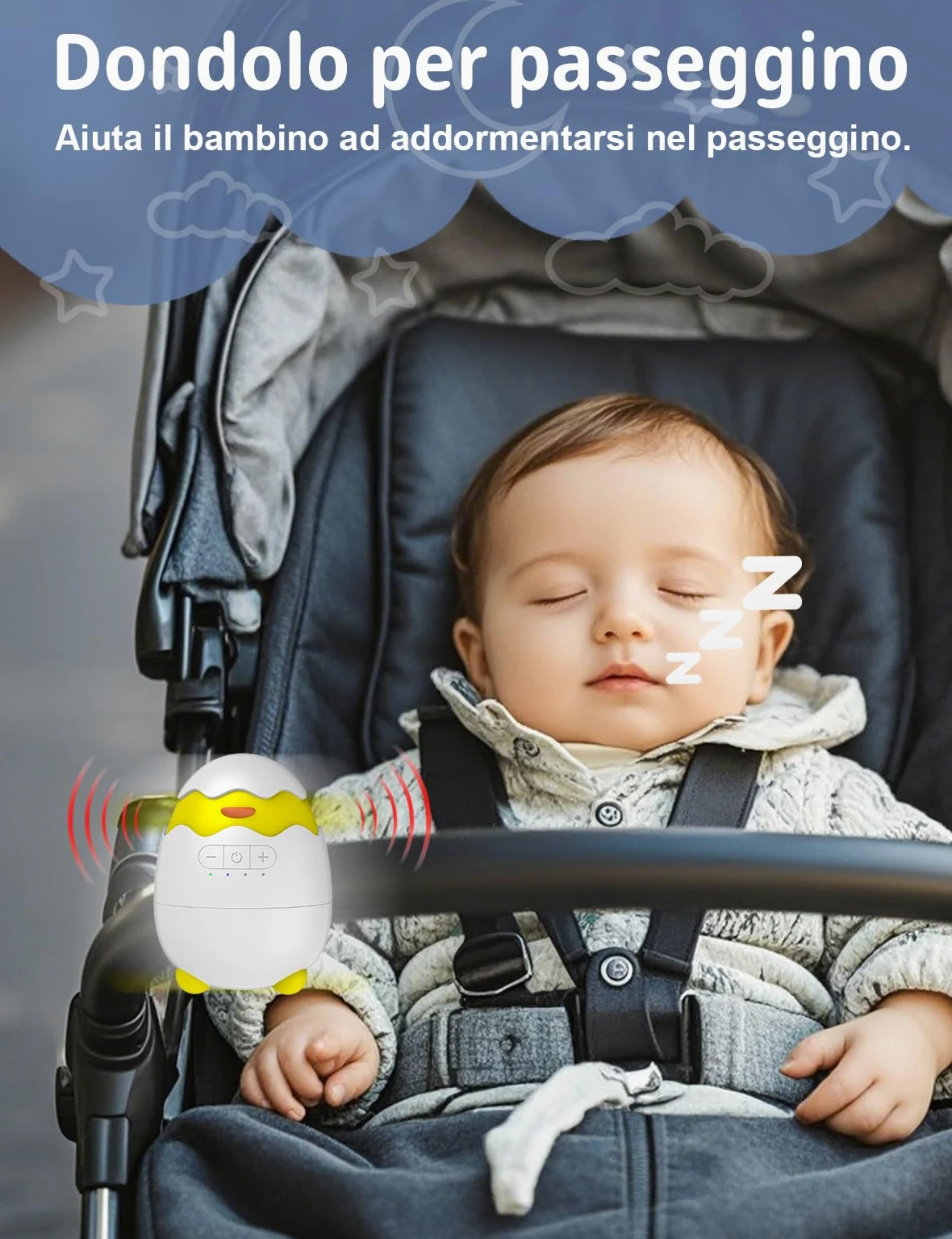 Robofun Baby Rocker-Design originale-Swing per passeggino, supporto per dormire per bambini, timer 30-60-90 minuti, 5 livelli di intensità