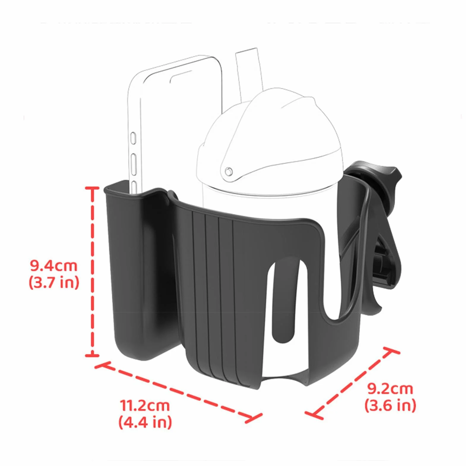 Supporto per portabicchieri per passeggino, supporto per telefono e bicchieri, robusto, regolabile, rimovibile, organizer per scooter, telefono, sedia a rotelle, deambulatore, mobilità, scooter e bici