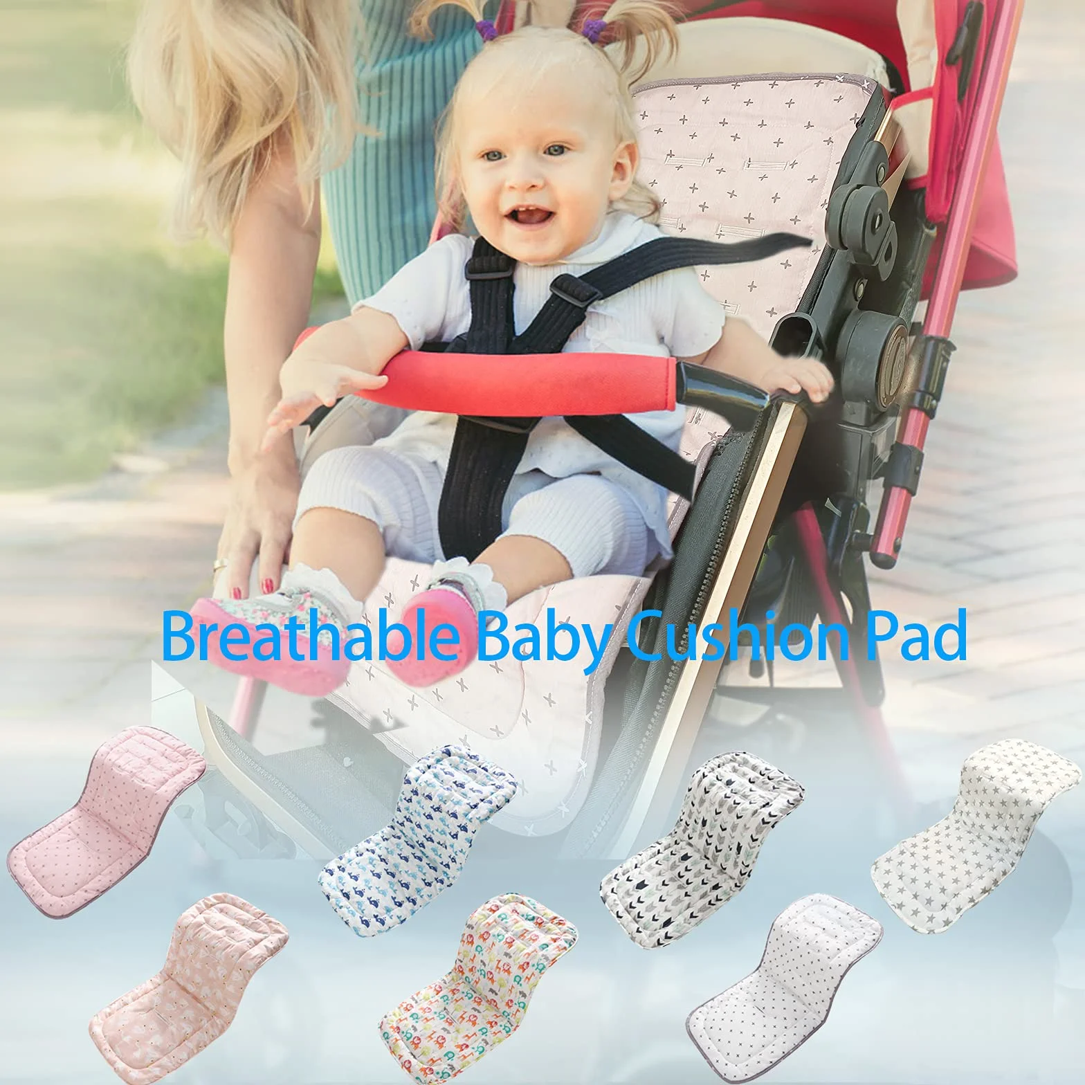 Miracle Baby Riduttore Passeggino Universale Neonato,Copriseduta per Passeggini,Morbido & Reversibile in Puro Cotone Copri Seggiolino Auto,Infant Cuscino Pad (Croce Rosa Grigia)