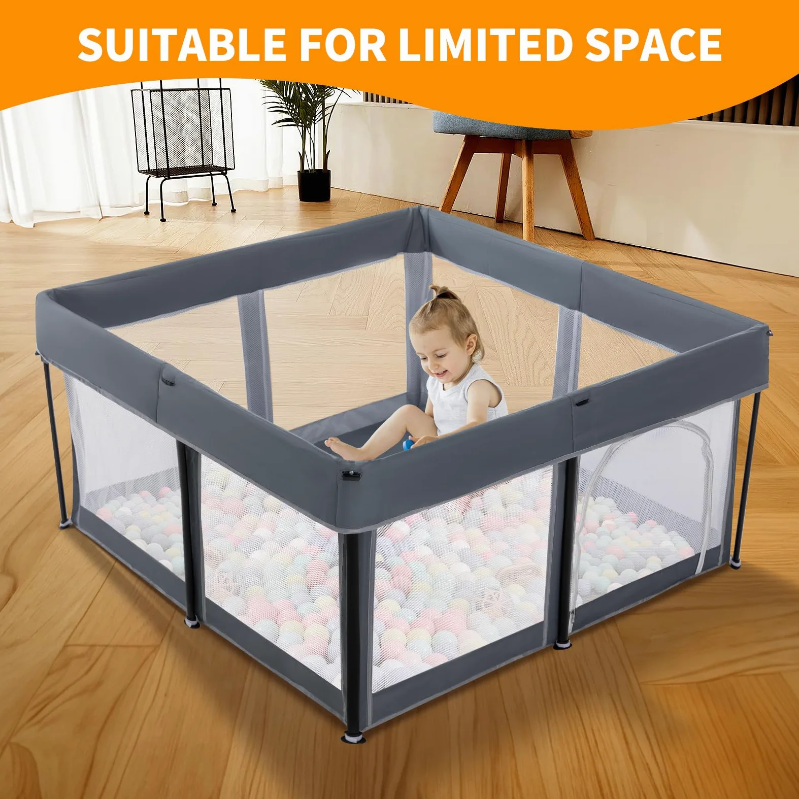 Box pieghevole per bambini, 127 x 127 cm, extra large, per neonati e bambini, centro attività per interni ed esterni con recinzione, grigio