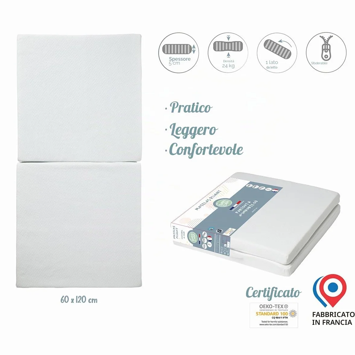BabyCalin BBC530001 Klappbare Extra-Matratze, 60cm x 120cm, mehrfarbig, 1 Stück
