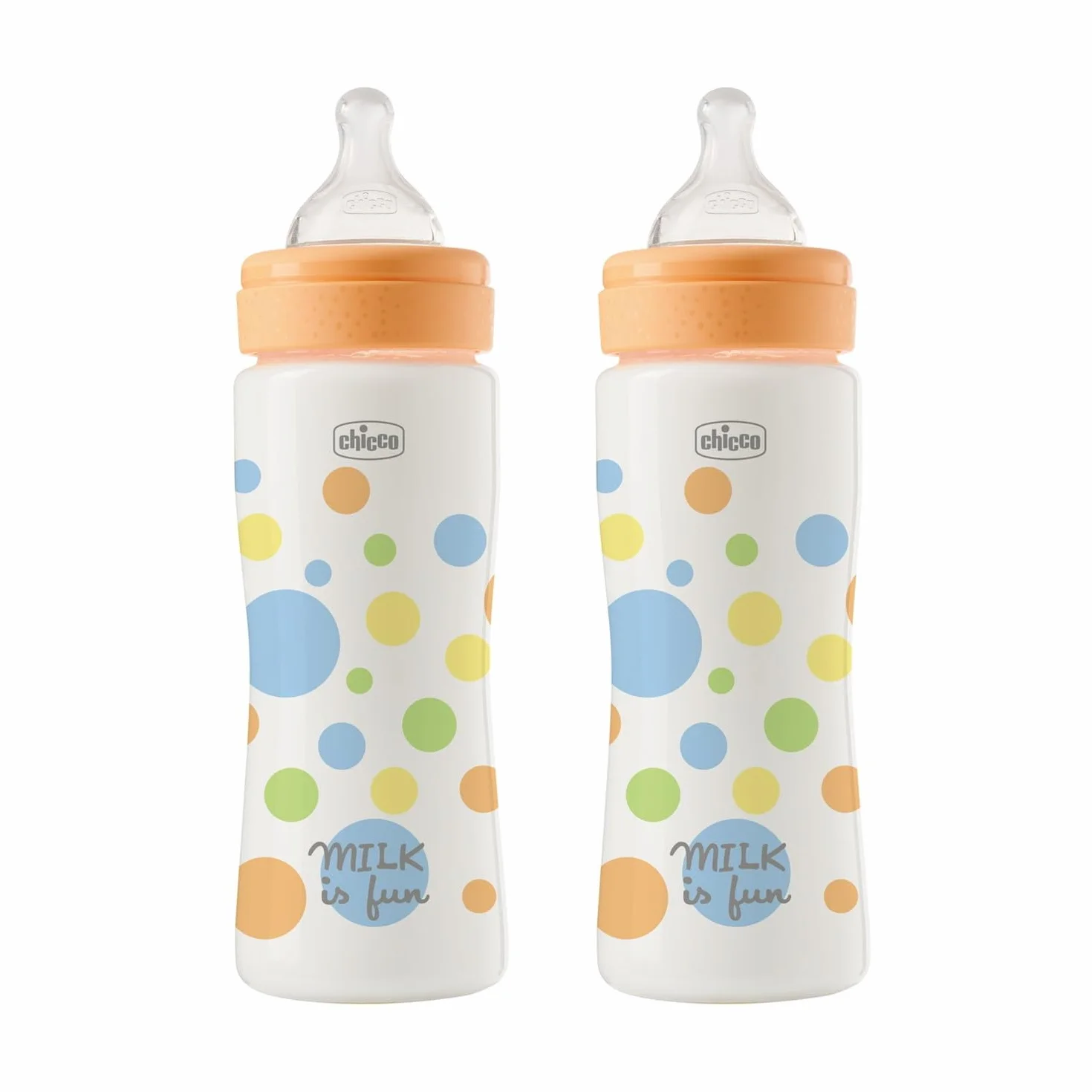Chicco Set 2 Biberon Perfect Easy Flusso Veloce, Bibern Anticolica, Riduce Rigurgito e Irritabilità, Bottiglia in Plastica da 330ml, Set Regalo, Confezione Risparmio, 4 Mesi+, Bambino