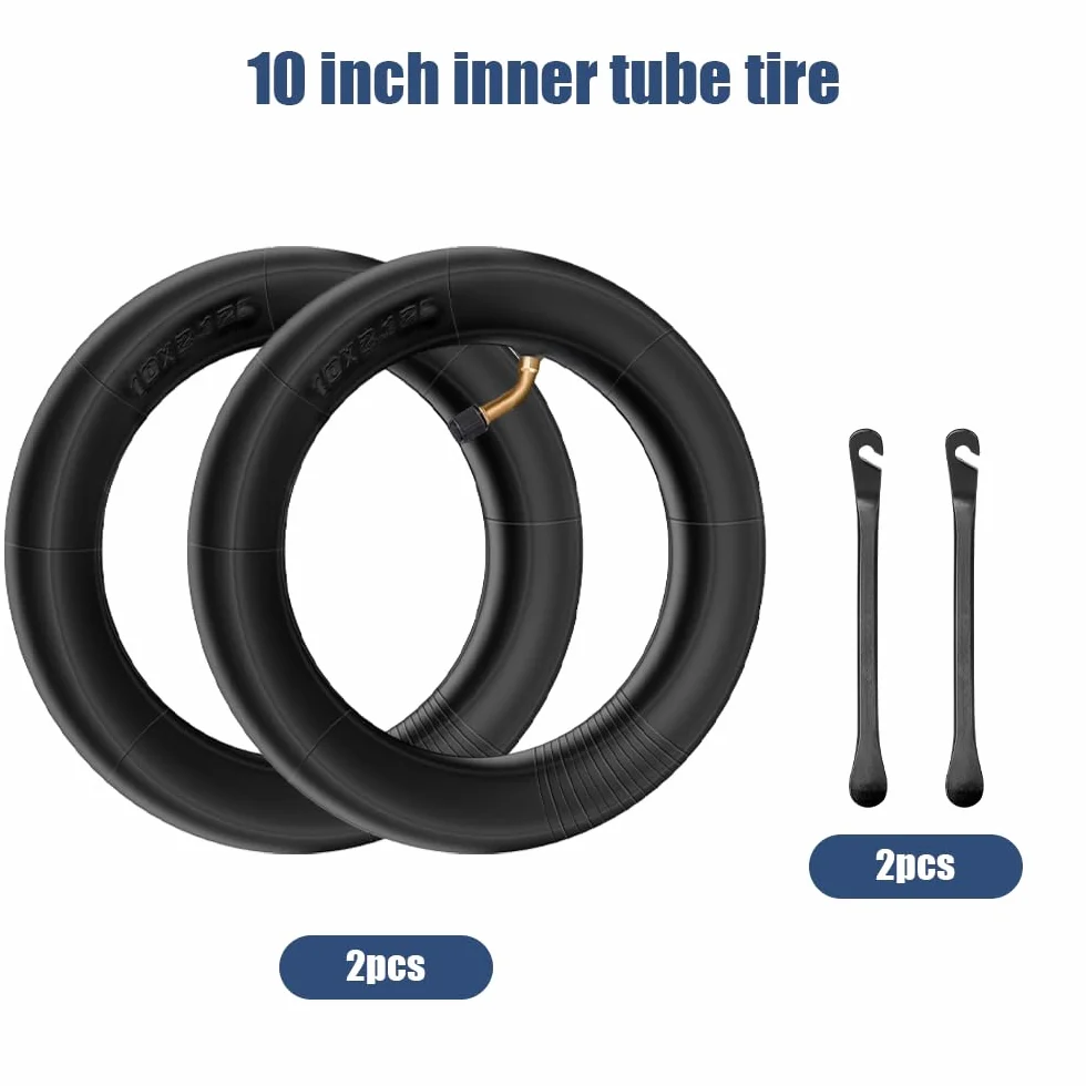 mizikuu Camera d'Aria Da 10 Pollici, 2 Pezzi 10 x 2,0 Tubi Con Angolo Av 45°/45° Per Pneumatici Di Passeggini, Tubo Senza Cuciture, Speciale Miscela Butilica, Con 2 leva per pneumatici, Nero