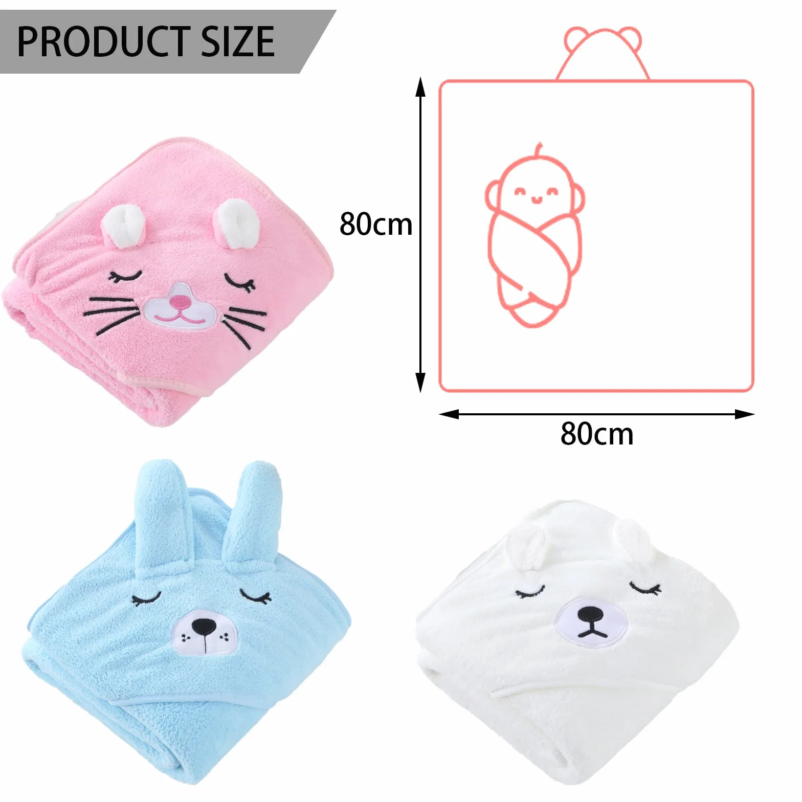 DKDDSSS 2PCS Asciugamano Neonato, Asciugamani Con Cappuccio Per Bambini, Set Asciugamano per Bambini con Orecchie Carine, Super Assorbente e Lavabile, Per Regalo Bimbo, Pink