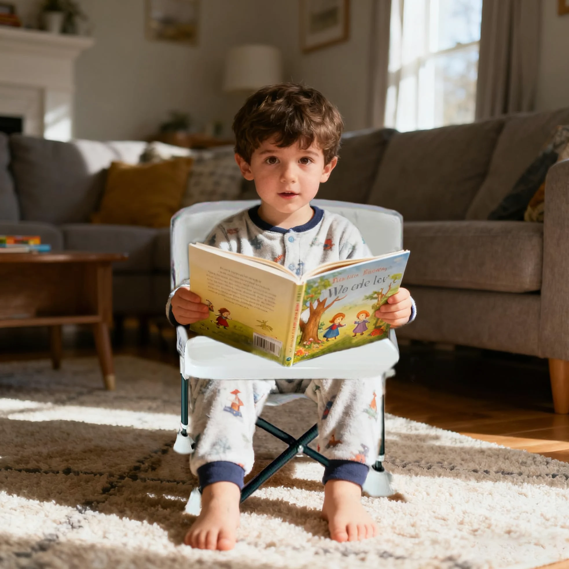 JIAMAIN - Seggiolone pieghevole per bambini, con cinturino regolabile e vassoio rimovibile, seggiolino portatile per l'alimentazione del bambino (grigio)
