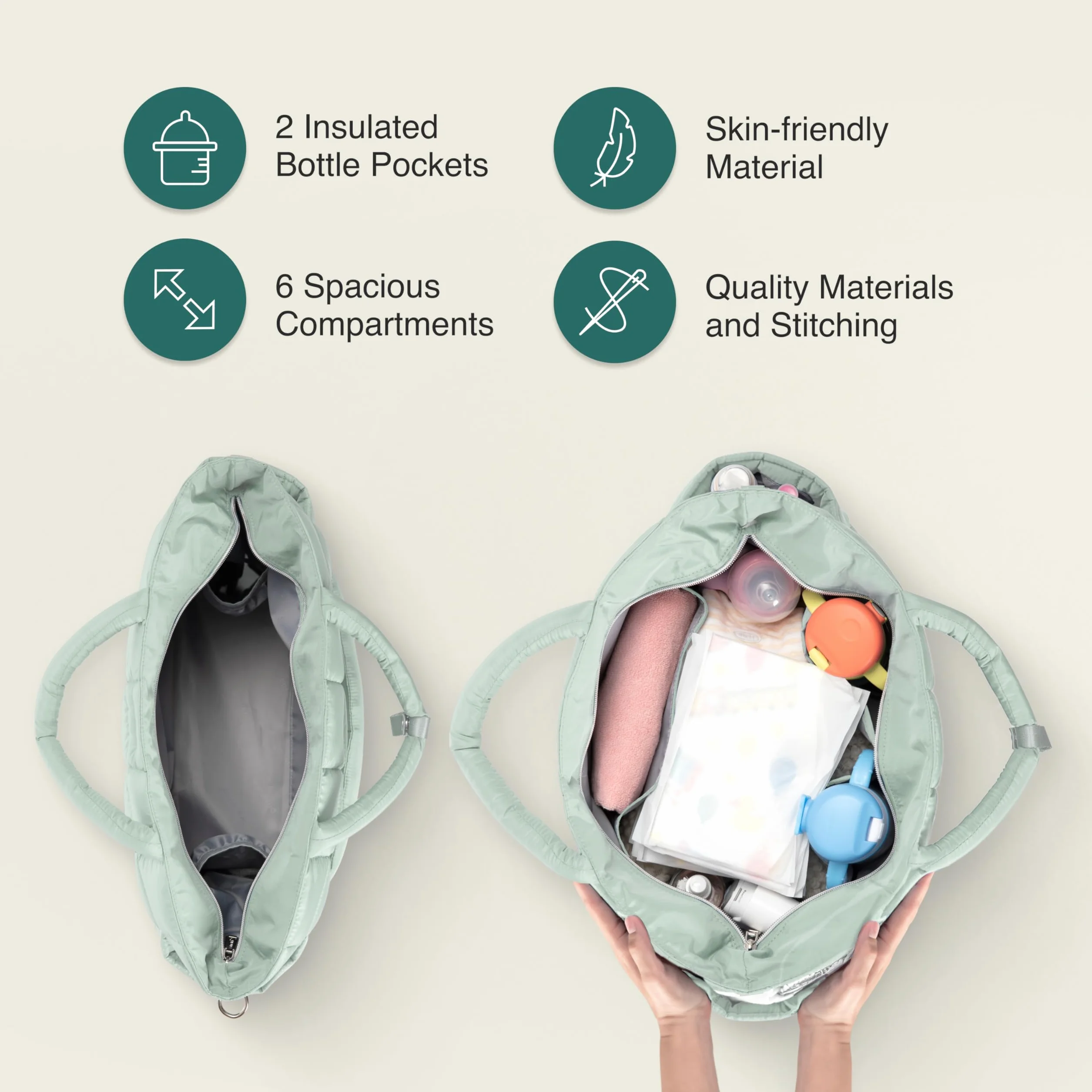 Borsa per pannolini, messenger stile piumino, borsa da viaggio essenziale per bambini, con fasciatoio e tasche isolate, multifunzione
