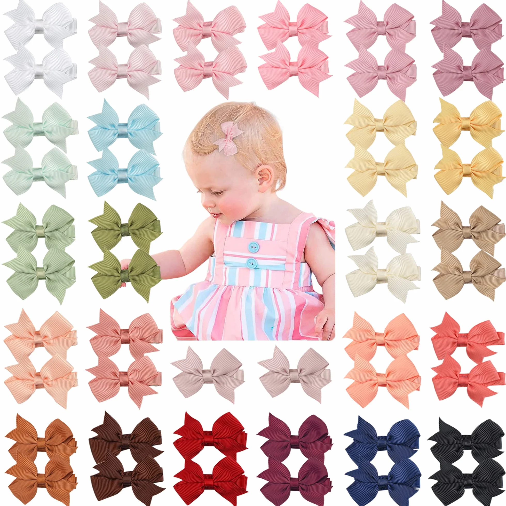 JOYOYO 50 Pezzi Mollette Capelli Neonata Piccolo Fermagli per Capelli per Bambini, Colori Pastello Fiocchi Capelli per Bambina 5 cm