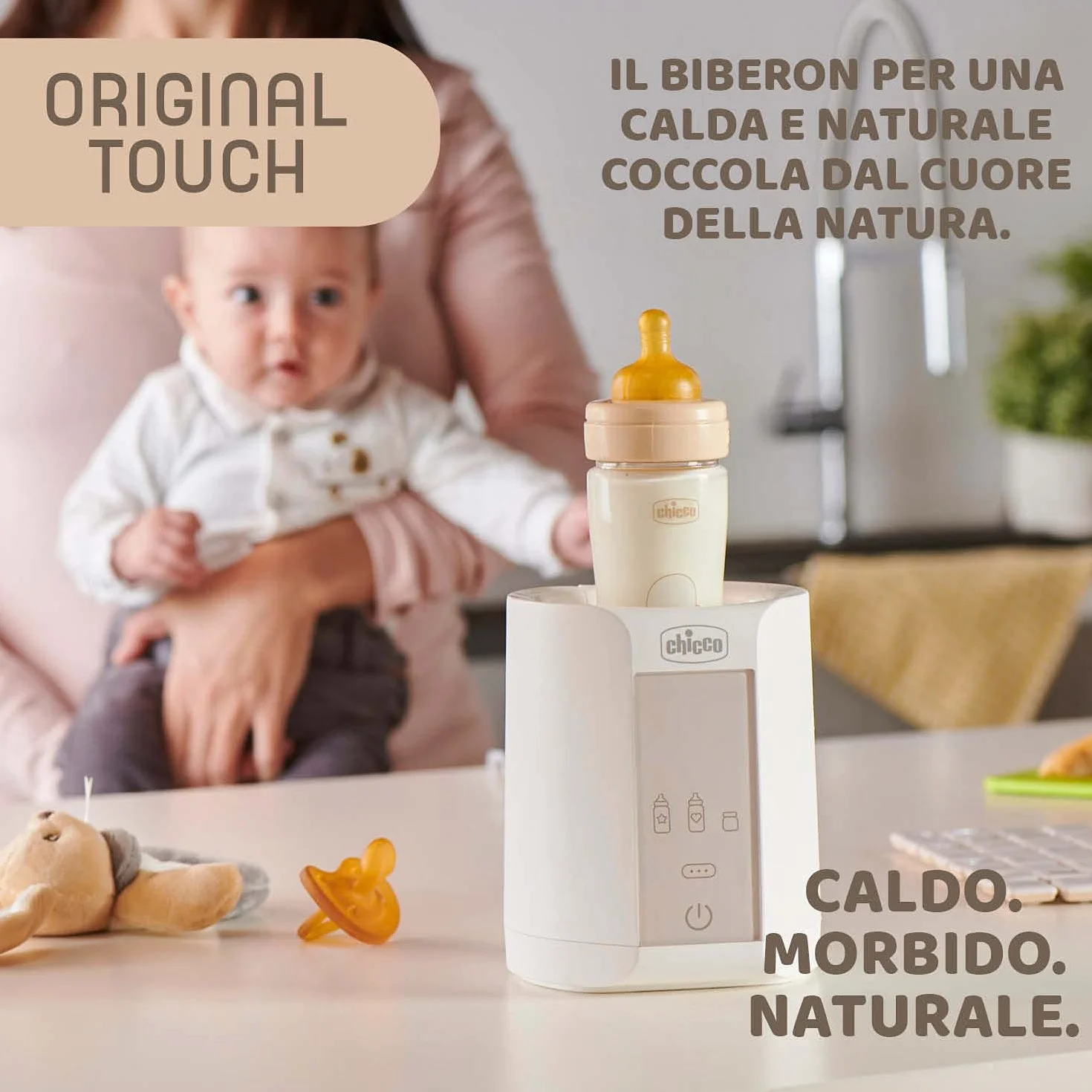 Chicco Original Touch Biberon, Vetro, Neutro, Flusso Lento, Beige, 240 ml