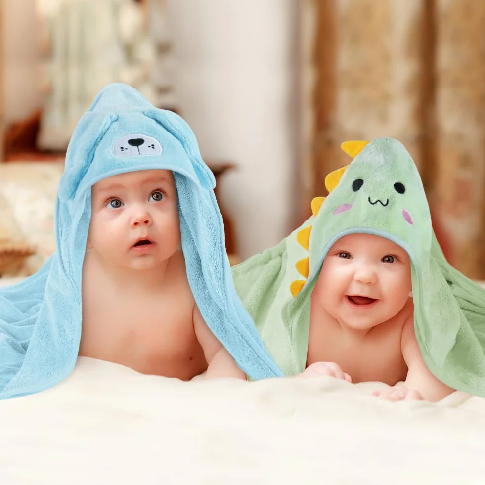 Aolso Accappatoio Neonato, 80x80cm Asciugamani Con Cappuccio Per Bambini, Accappatoio Neonato con Cappuccio Extra Morbido e Super Assorbente per Neonati e Bambini 0-3 Anni-Dinosauro