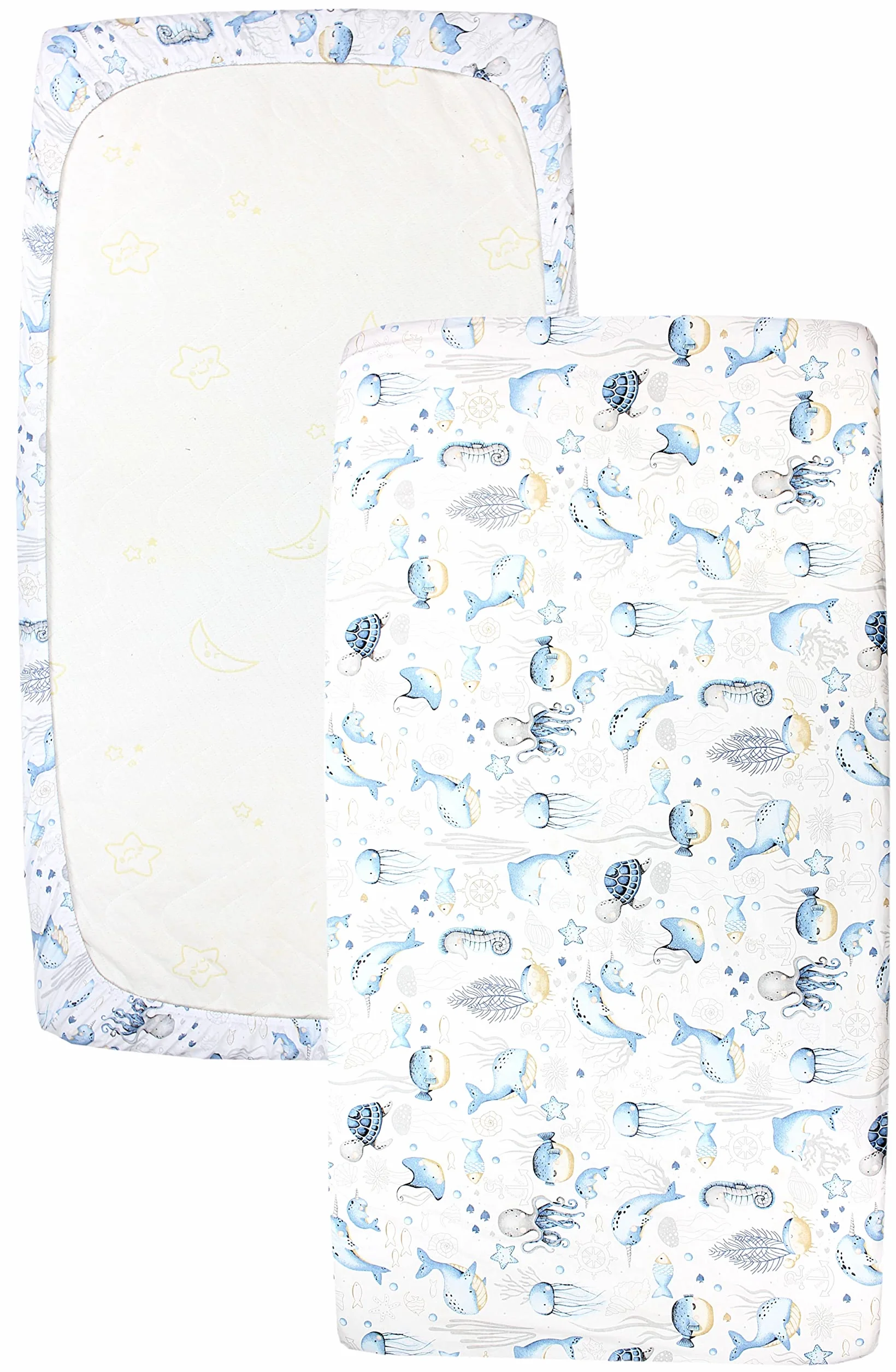 TupTam Lenzuolo per Bambini Bambino Confezione da 2, Animali marini/Blu, 90 x 200 cm